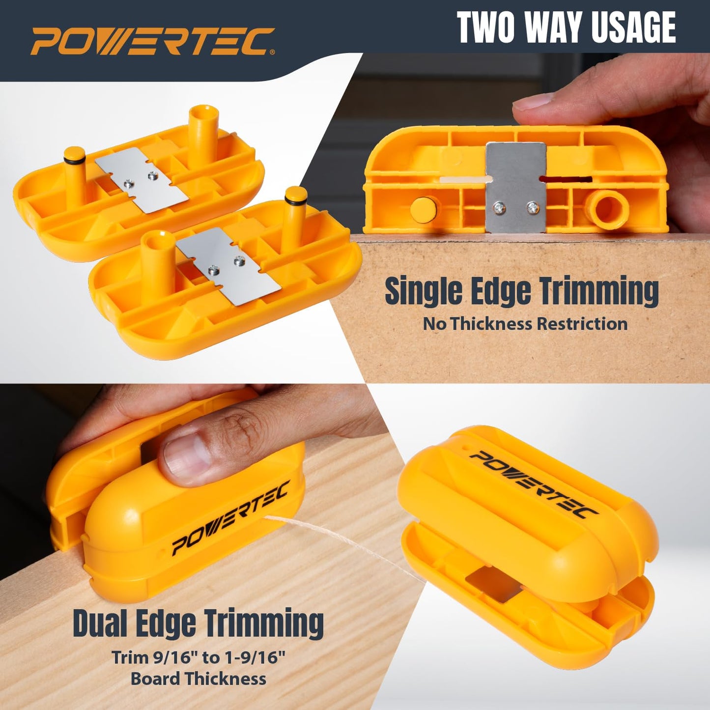 POWERTEC Dual Edge Banding Trimmer – 420 Stainless Steel Blade, ABS Body, Pneumatic for Wood, PVC, Veneer Edges, Single/Double Edge