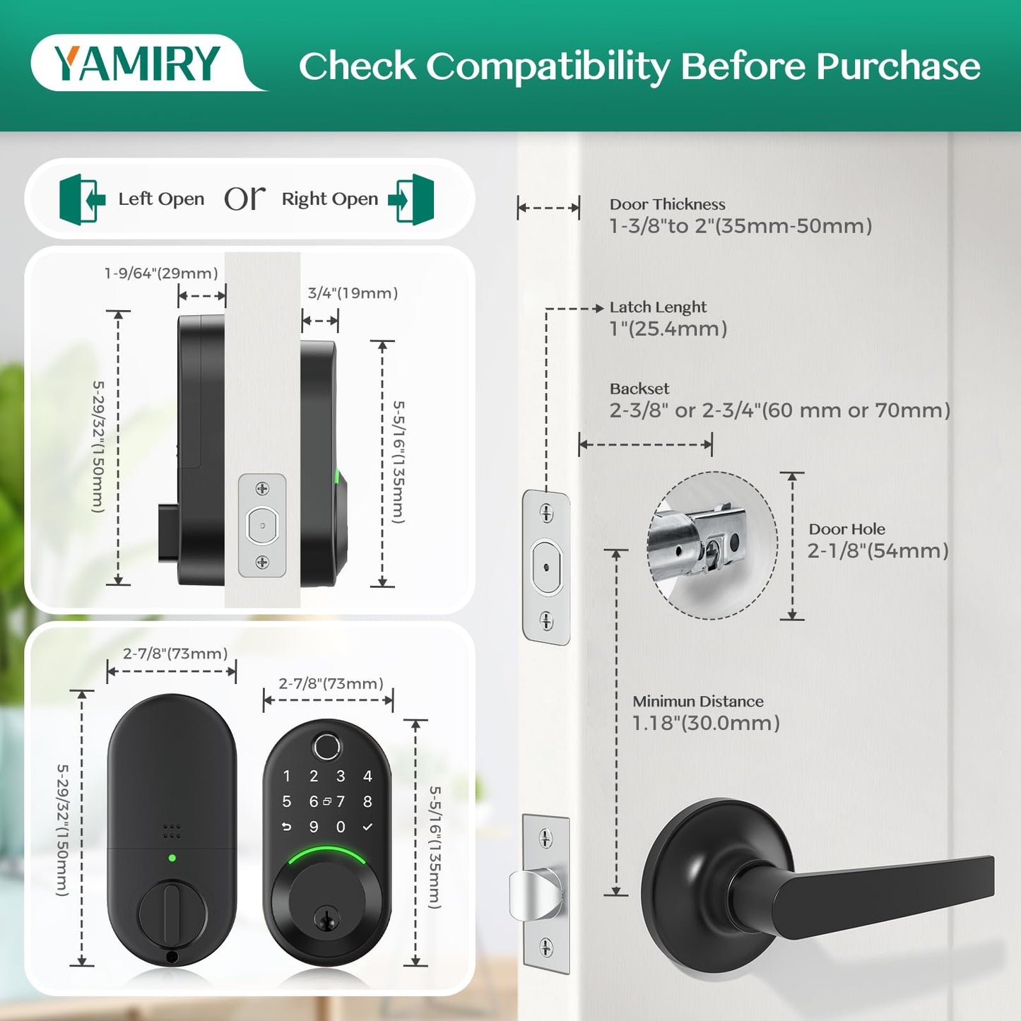 Smart Deadbolt Door Lock with Keypad:Yamiry Fingerprint Keyless Entry Deadbolt,Digital Smart Locks for Front Door,Electronic Code,Easy Installation