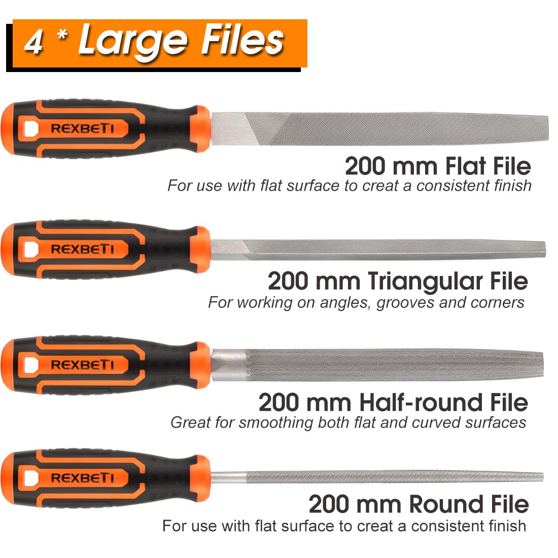 REXBETI 25-Piece Metal File Set with 12 Needle Files, Sandpaper, Brush & Gloves – Premium T12 Alloy Steel, Flat/Triangle/Round Files, Carry Case