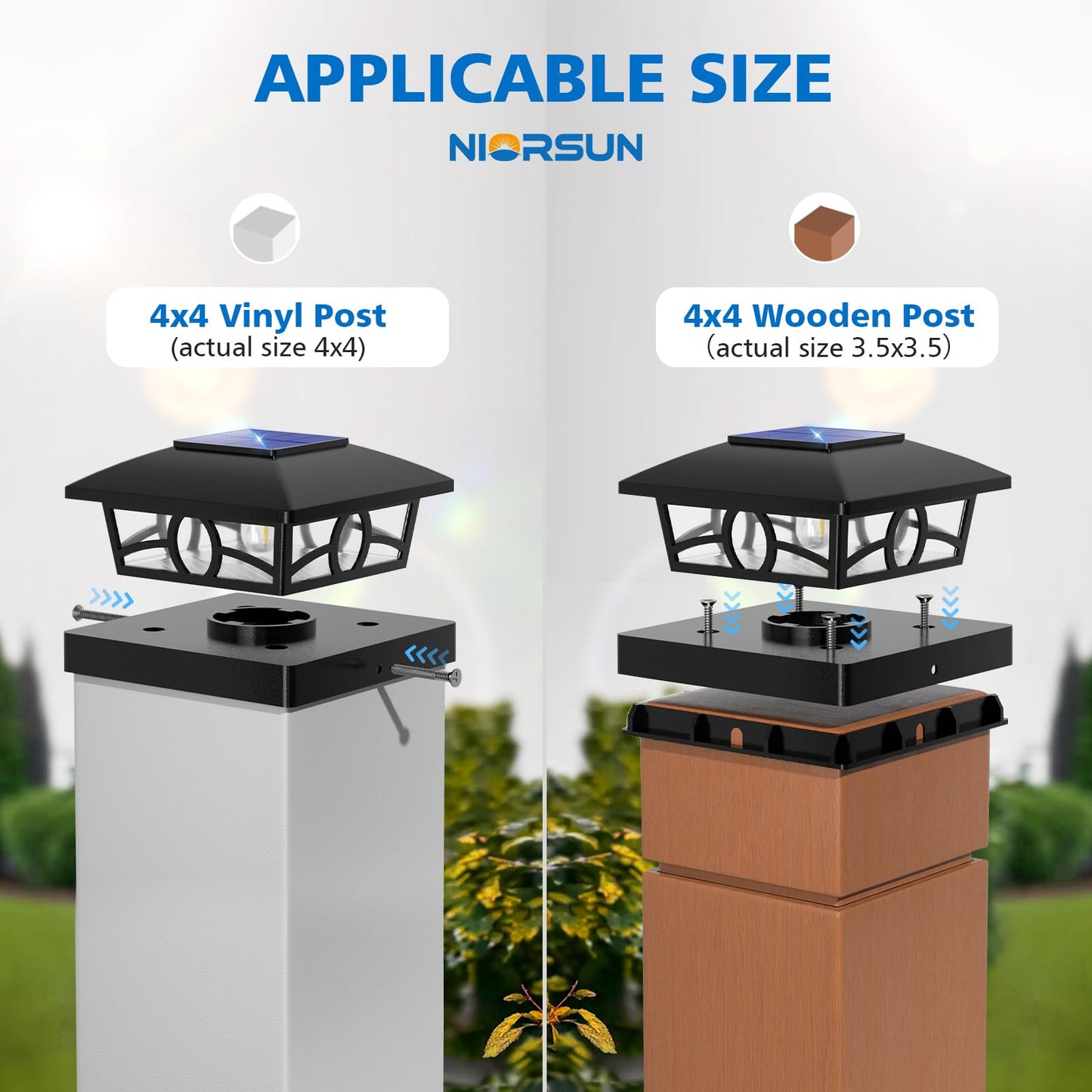 NIORSUN Solar Post Lights 12 Pack – Warm White Edison LED, Waterproof Outdoor Fence, Deck & Garden Decor, 4x4 Post Caps, Black