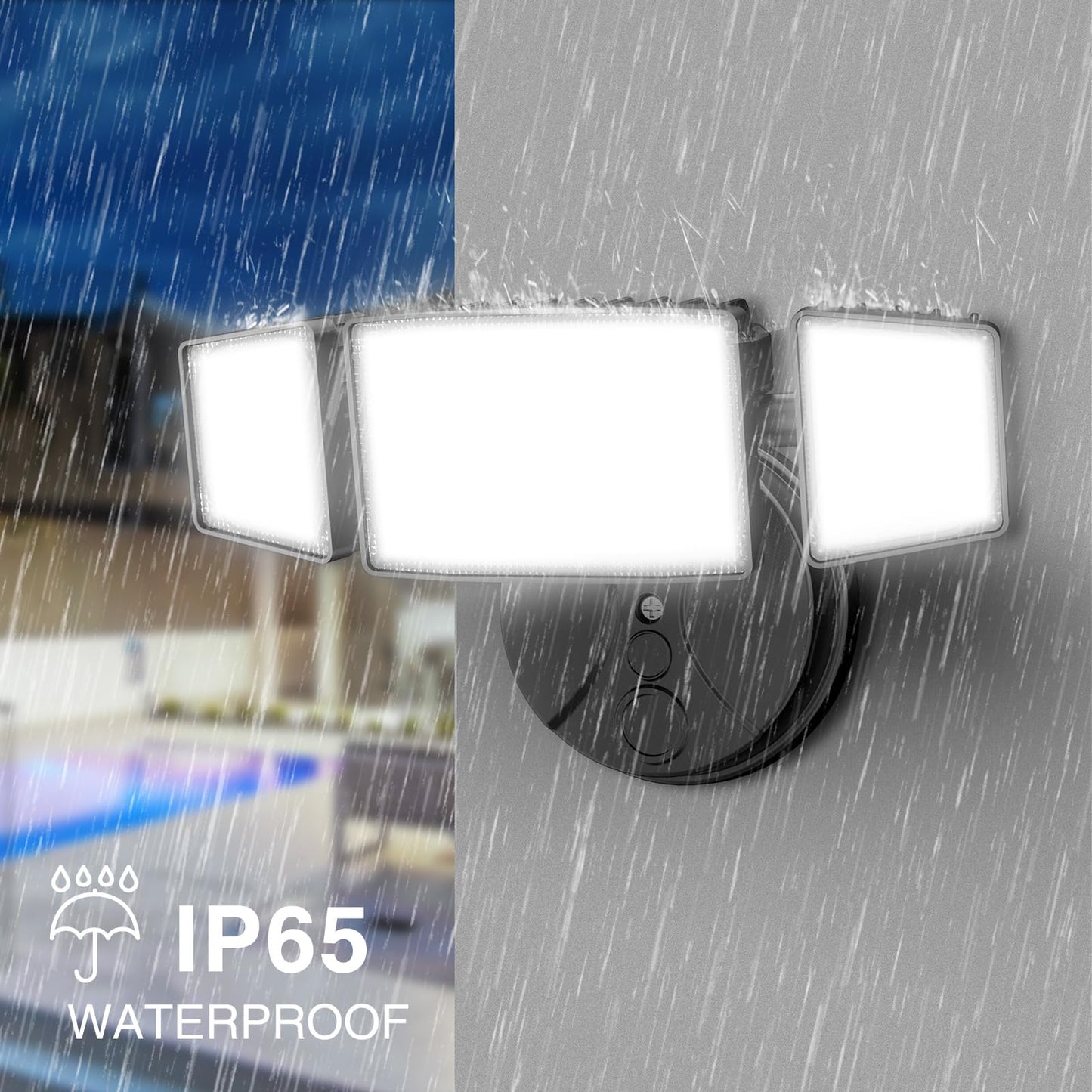 Onforu 75W Outdoor LED Flood Light, 7000LM Bright, 3 Adjustable Heads, IP65 Waterproof, 6500K Security Wall-Mount Light