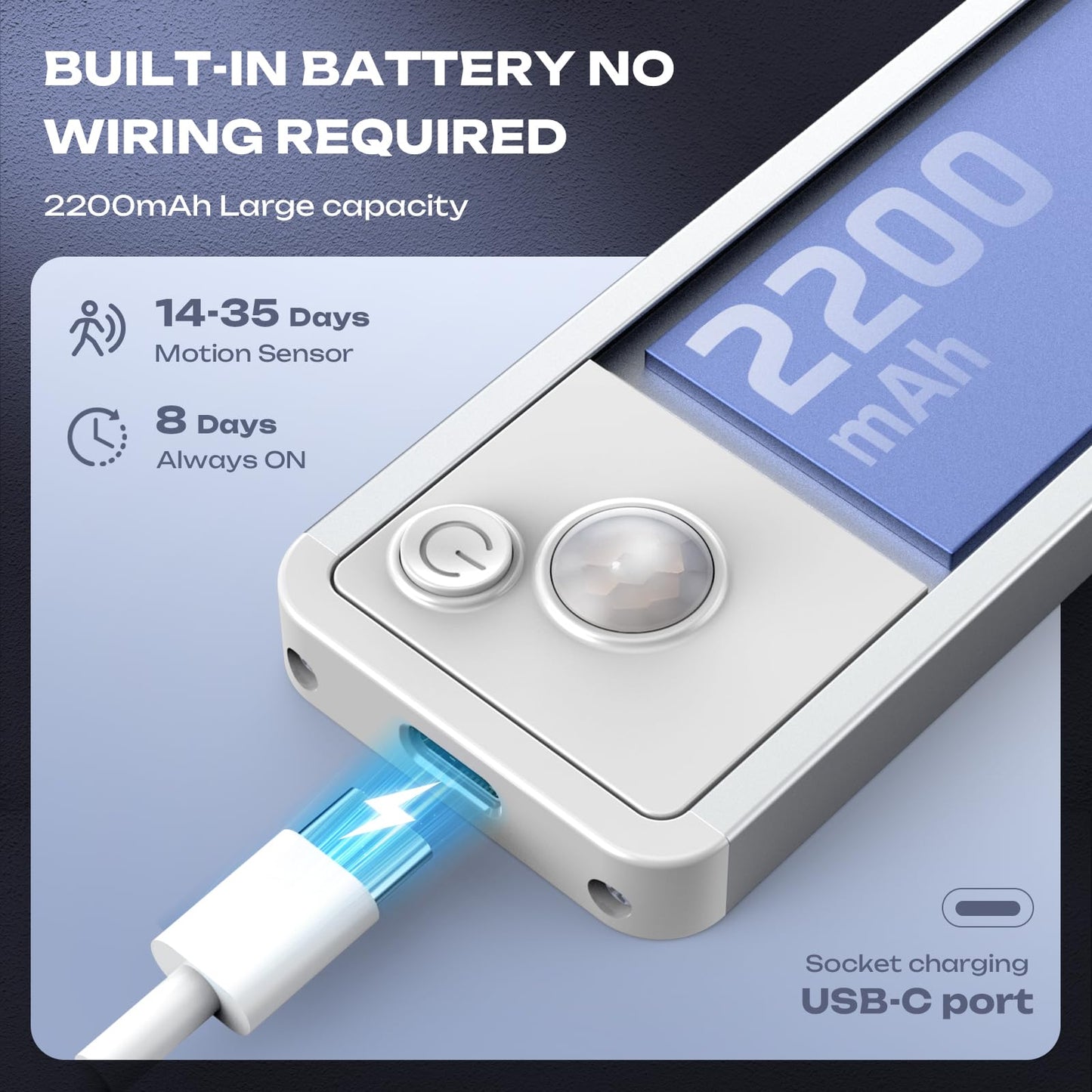 5 Pack Under Cabinet Lighting Wireless 2200maAh Rechargeable LED Motion Sensor Magnetic Light Indoor Closet Lights for Kitchen, Stairs Cool White