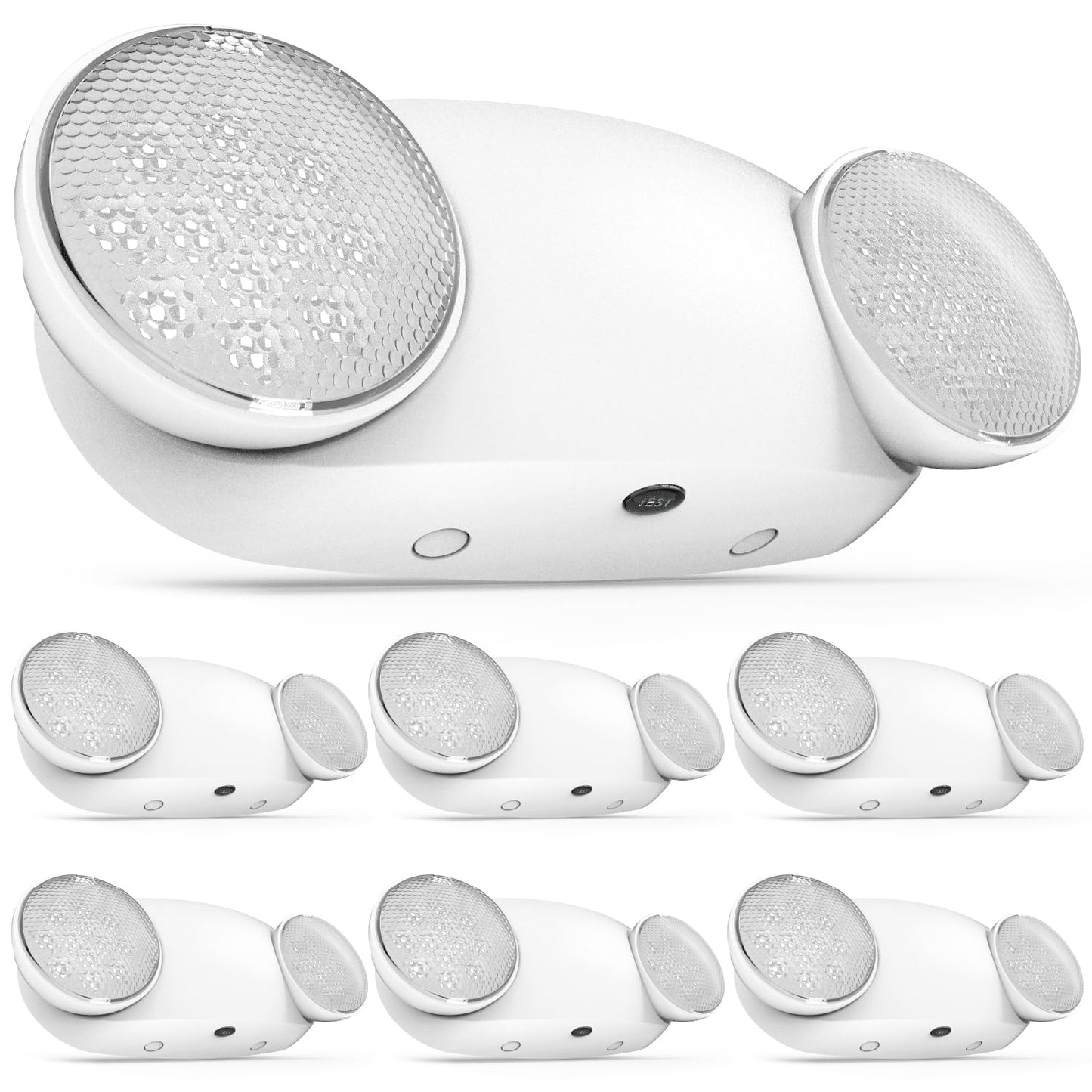 Sunco 6-Pack Outdoor Emergency LED Light, 2 Adjustable Heads, 200 Lumen, 6500K, Fire-Resistant, Wall Mount, Backup Battery, White