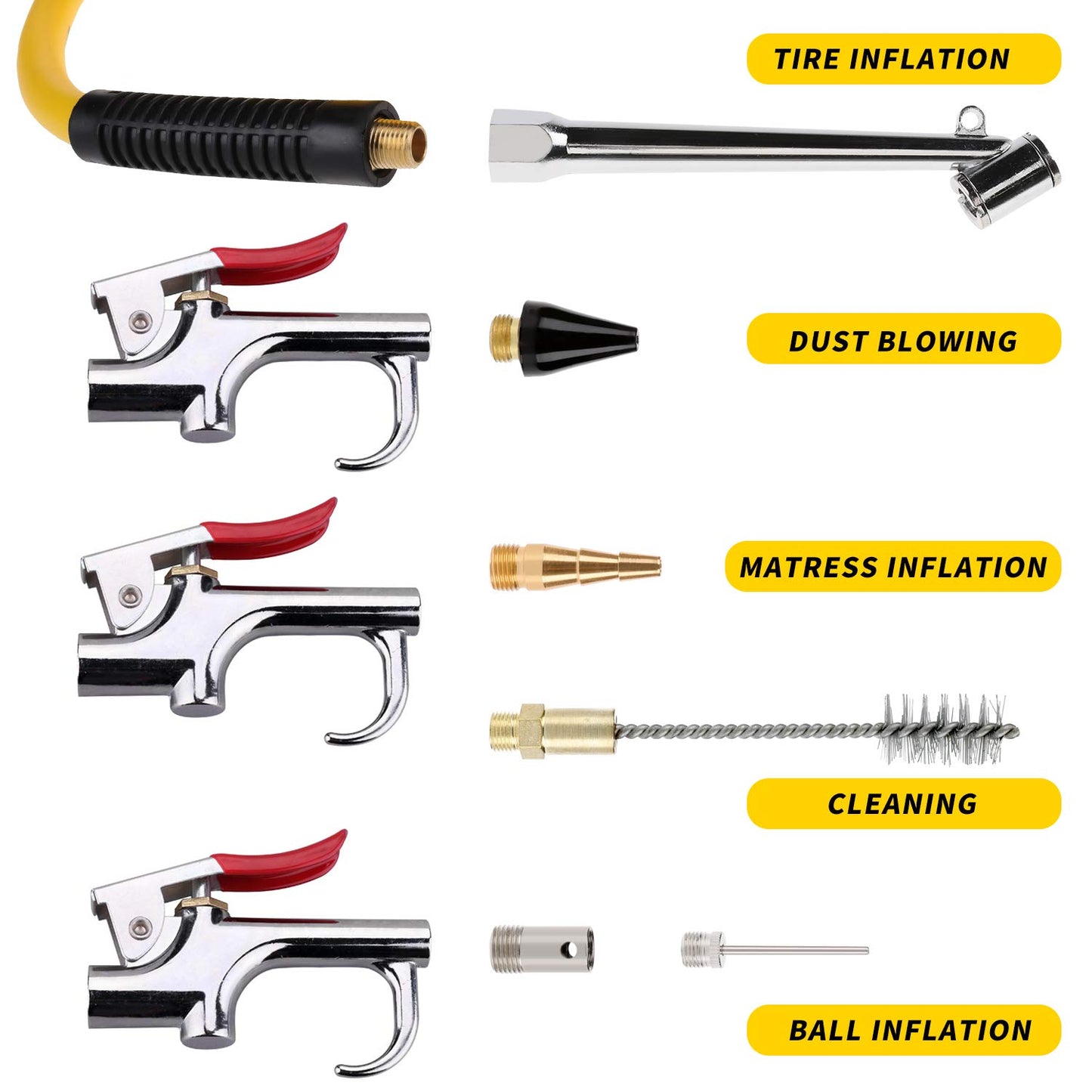 Hromee 19-Piece Air Compressor Accessory Kit with 25FT 3/8" Hybrid Hose, 1/4" NPT Quick Connects, Air Blow Gun, Tire Gauge & Brush