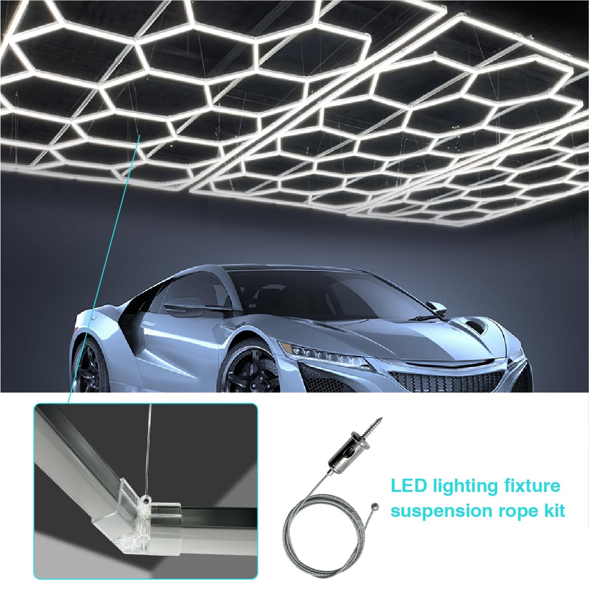 30-Pack Hexagon Garage Light Suspension Cables, 1m Steel Hanging Chains & Connectors, Adjustable Pendant/Chandelier Wire Rope