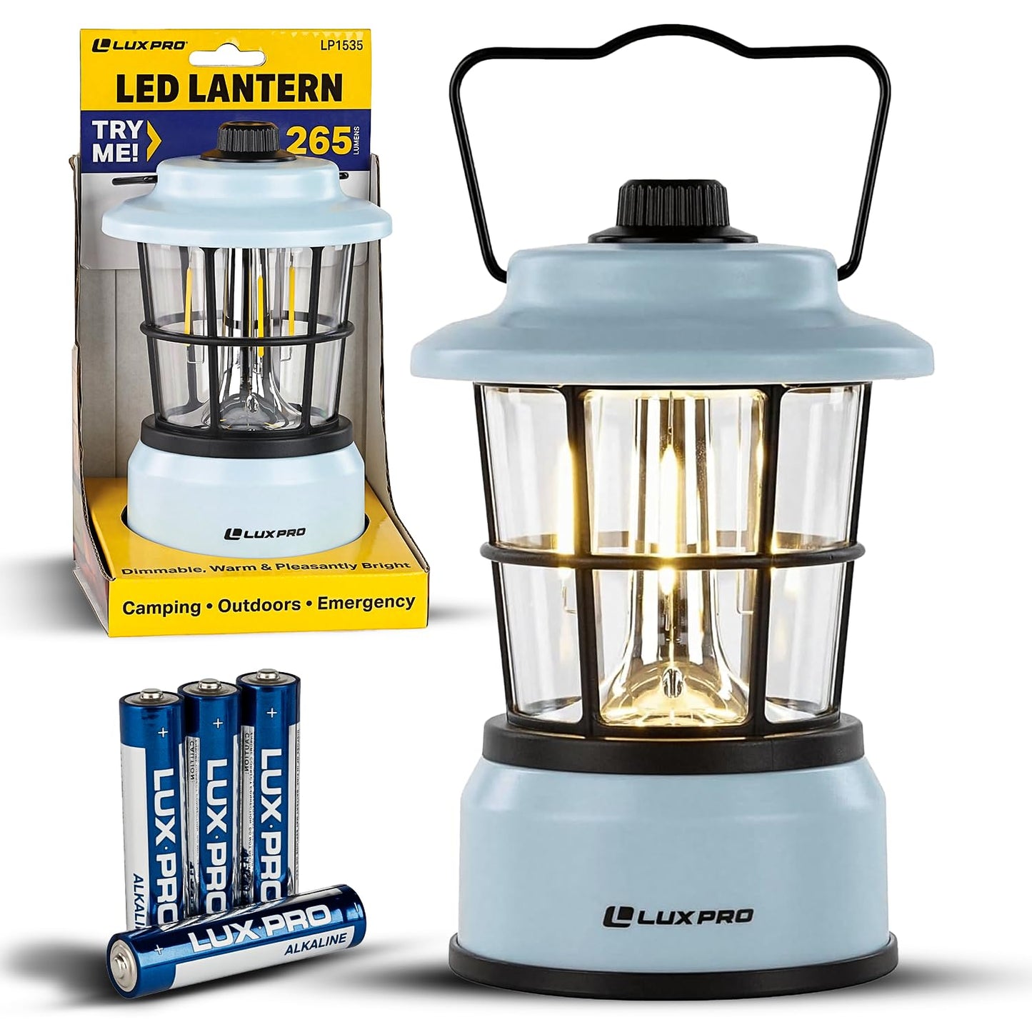 LUXPRO Retro LED Lantern - Battery-Powered, Water-Resistant Emergency Lamp for Indoor & Outdoor, Hiking, Camping, Hurricane Prep (Blue)