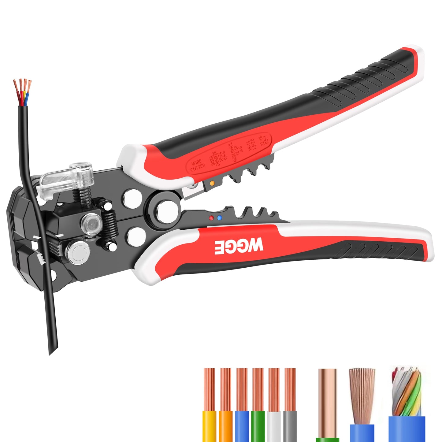 WGGE WG-014 3-in-1 Self-Adjusting Wire Stripper, Cutter & Crimper, AWG 10-24, 8" Automatic Wire Stripping Pliers Tool