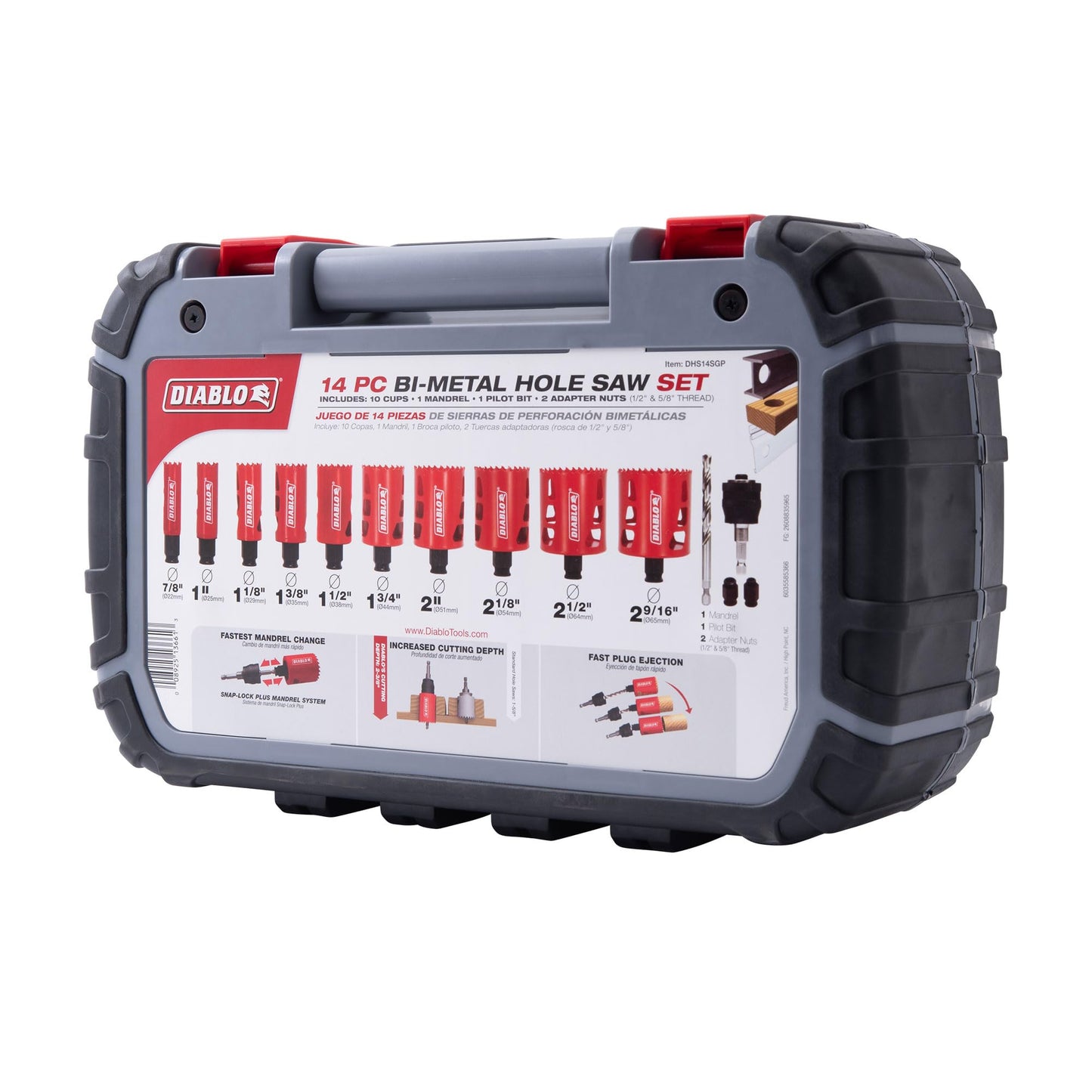 Diablo Bi-Metal Hole Saw Set, 10 Cups with Snap-Lock Plus Mandrel, Pilot Bit & Adaptor Nuts, General Purpose DHS14SGP