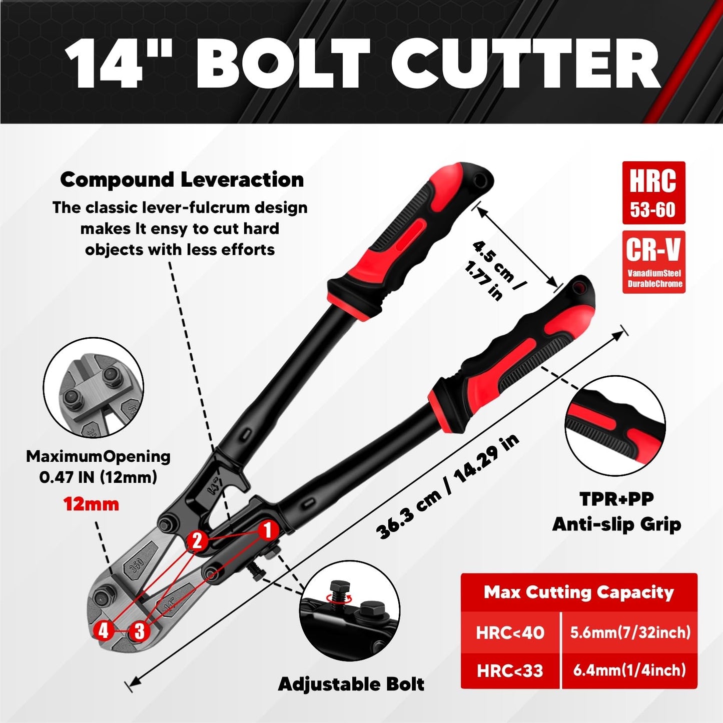 C&T 4-Piece Bolt Cutter & Pliers Set – 14” & 8” Bolt Cutters, 8” Wire Cable & Rope Cutters, Cr-V Blades, Carry Bag