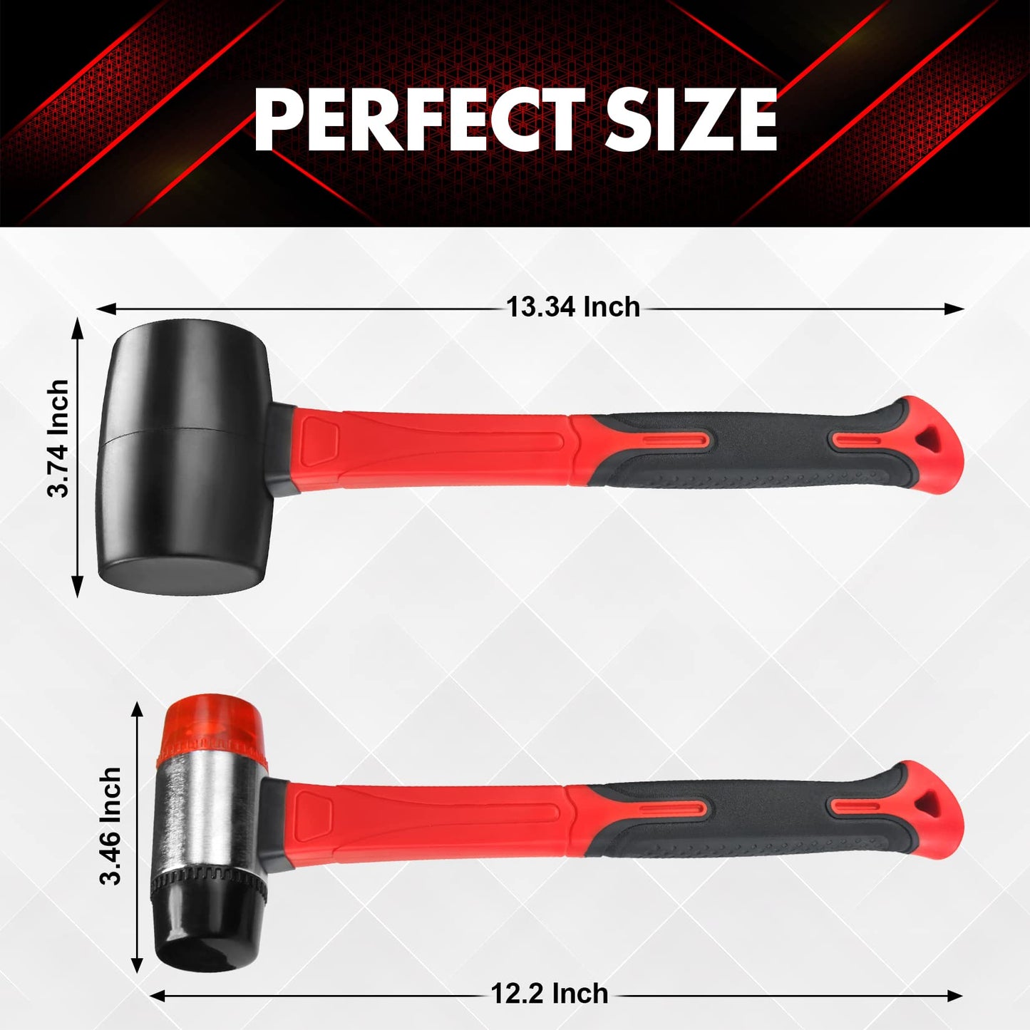 YIYITOOLS 2Pcs Hammer Set, 16oz Rubber Mallet & 40mm Double-Faced Soft Mallet Fit for Construction and Home Renovation, Black