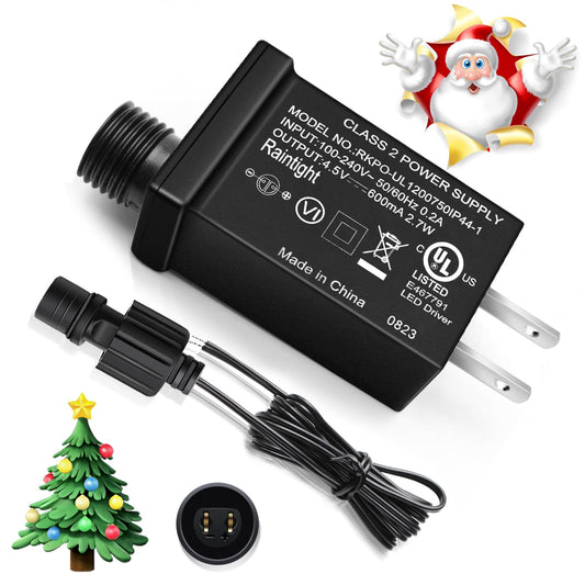 4.5V Class 2 Power Supply with US Plug, UL Certified IP44 Waterproof Low Voltage Transformer for 2.7W Christmas & String Lights, Indoor/Outdoor Lawn Lamp