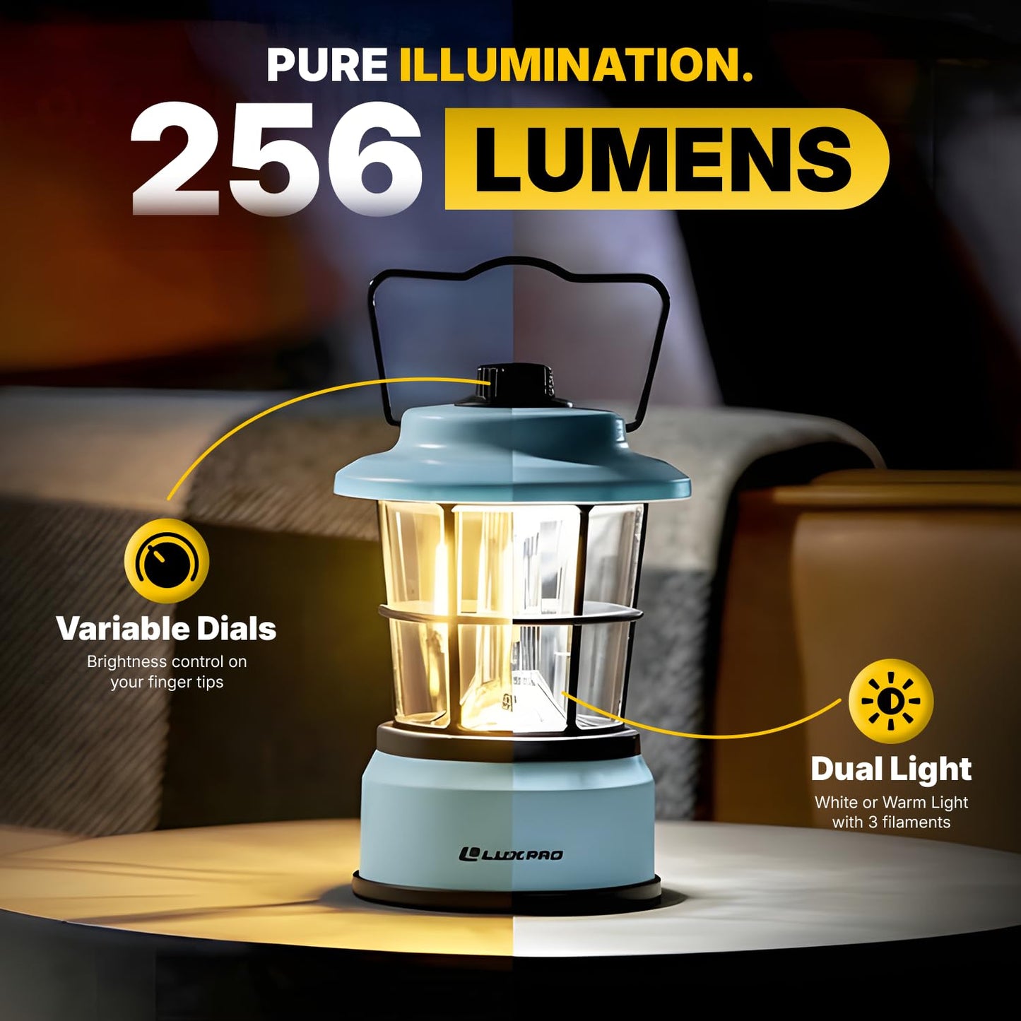 LUXPRO Retro LED Lantern - Battery-Powered, Water-Resistant Emergency Lamp for Indoor & Outdoor, Hiking, Camping, Hurricane Prep (Blue)