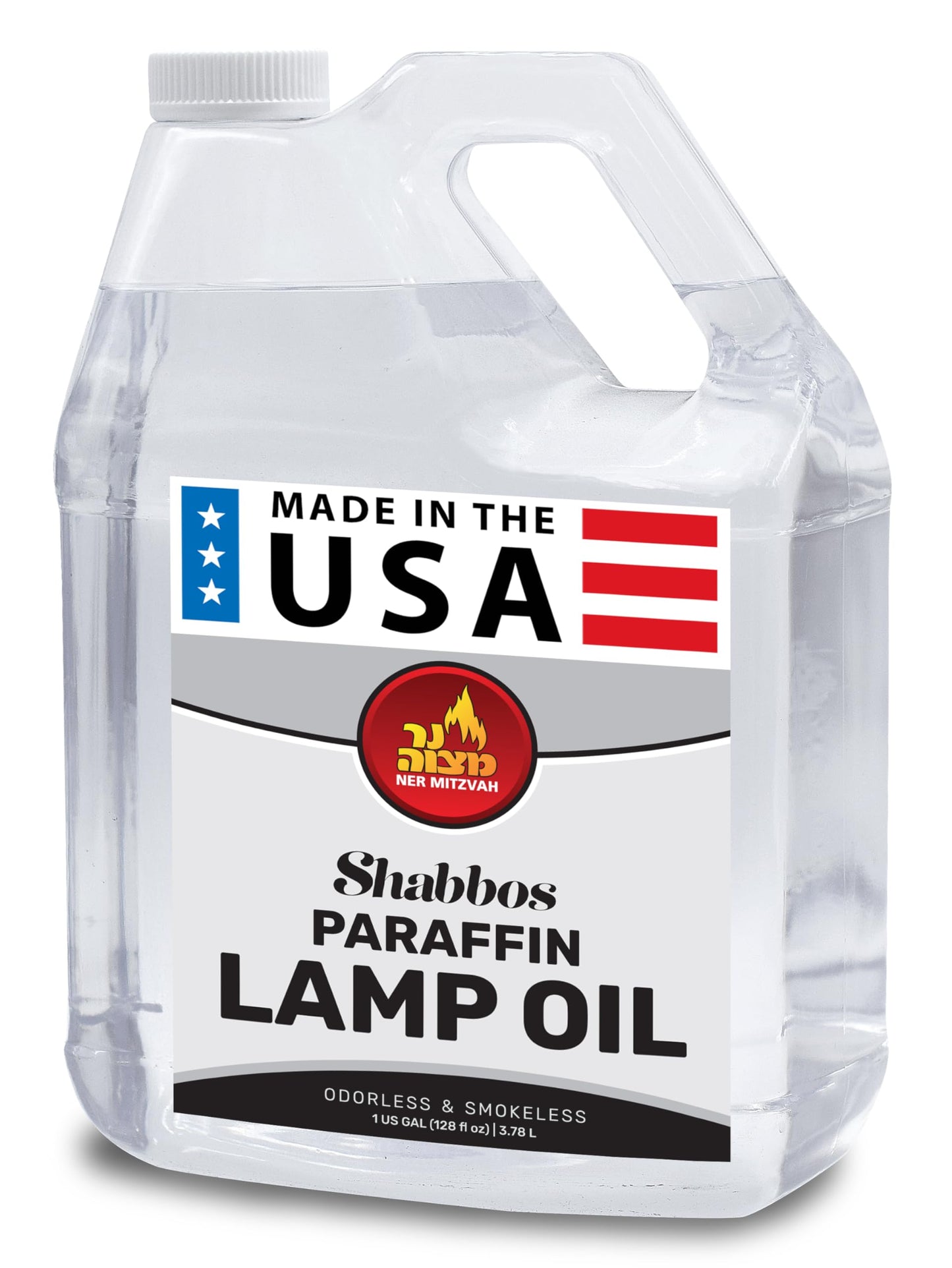 1 Gallon Paraffin Lamp Oil - Clear Smokeless, Odorless, Clean Burning Fuel for Indoor and Outdoor Use - Shabbos Lamp Oil, by Ner Mitzvah
