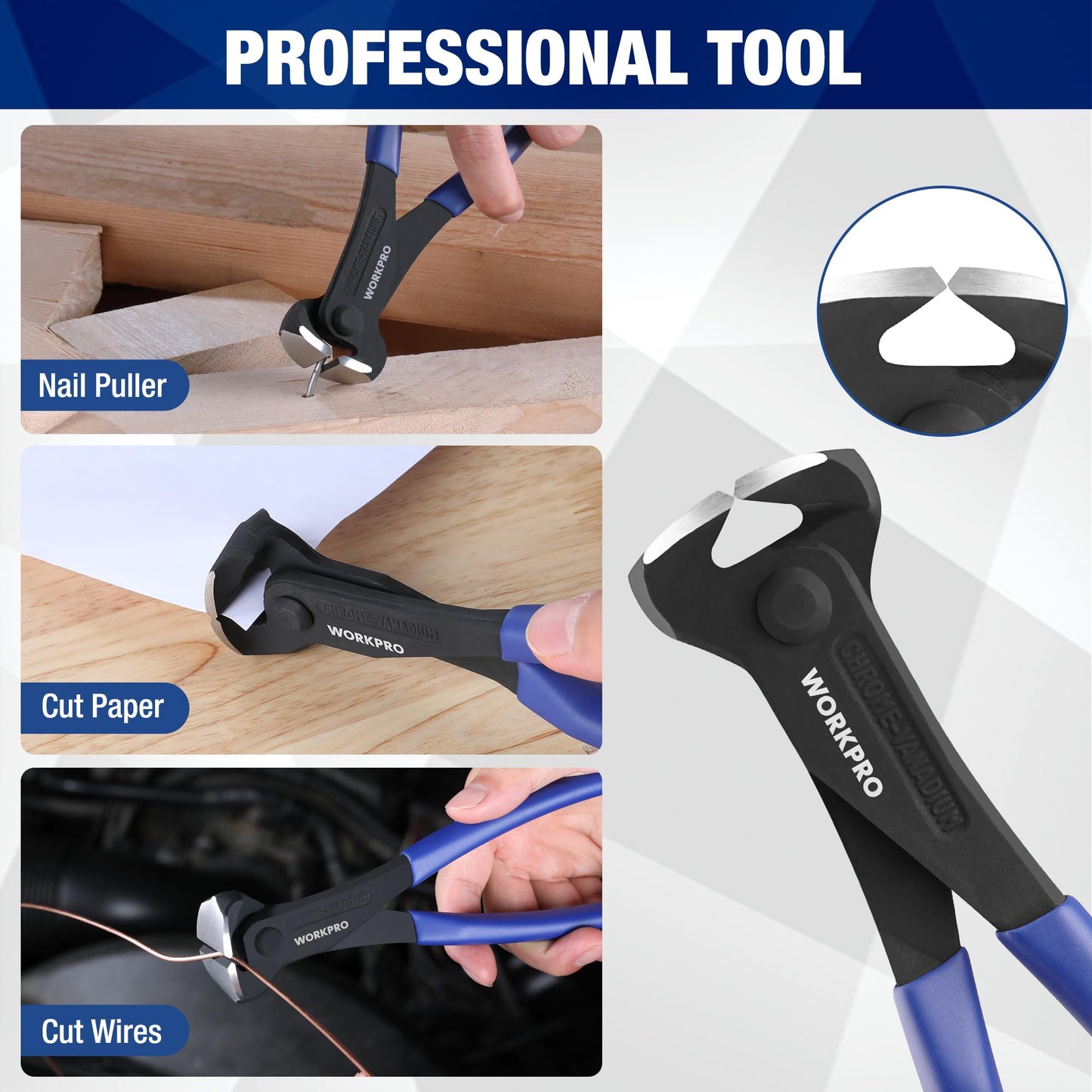 WORKPRO 8-Inch Nail Puller & End Cutting Pliers, High-Leverage End Cutting Nipper, Chrome Vanadium Steel, Carpenter’s Pincers for Nails & Wire Cutting