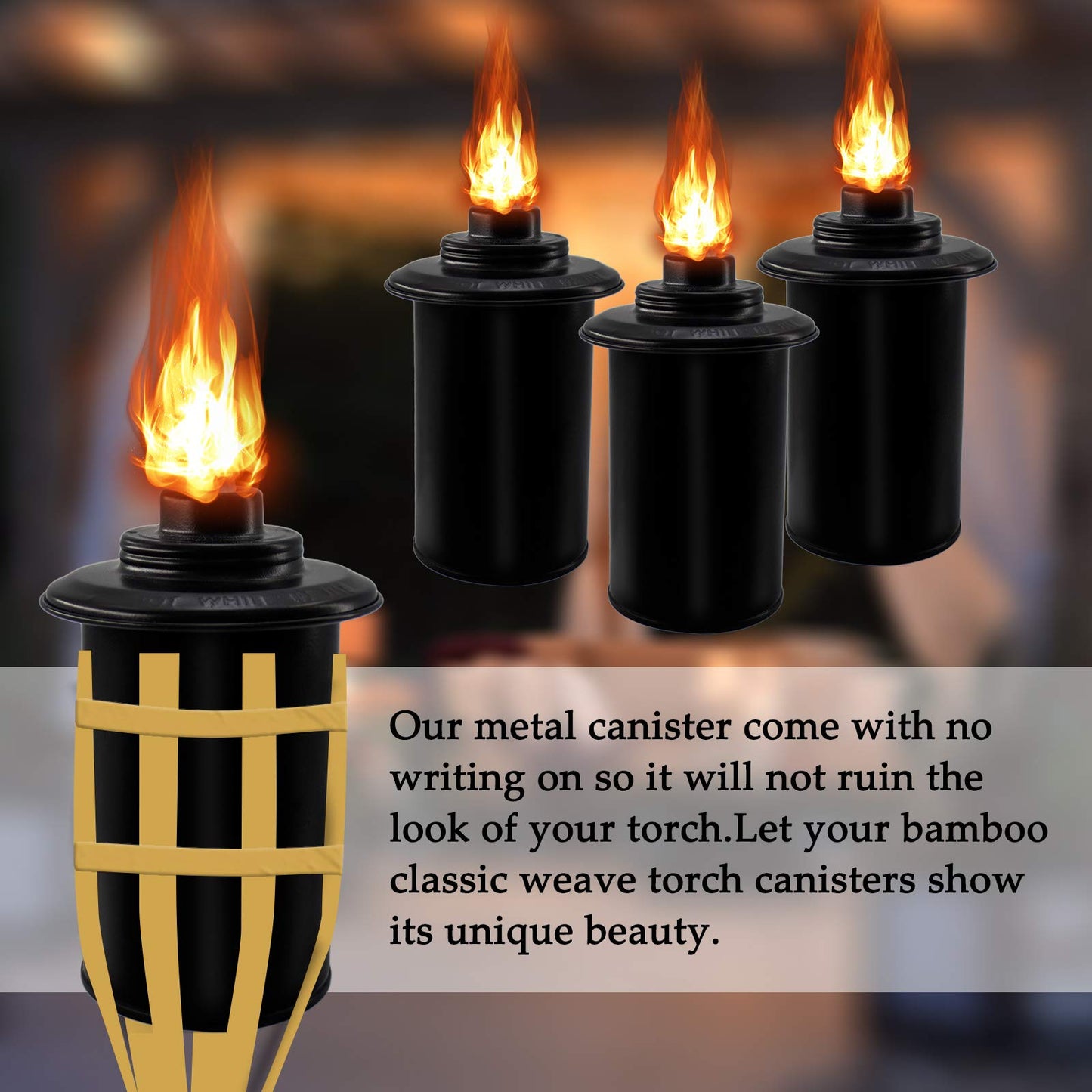 TaoTazon 12oz Torch Replacement Canisters – Refillable Bamboo Lantern Torches for Yard, Patio, Garden, Deck, Party & Landscape