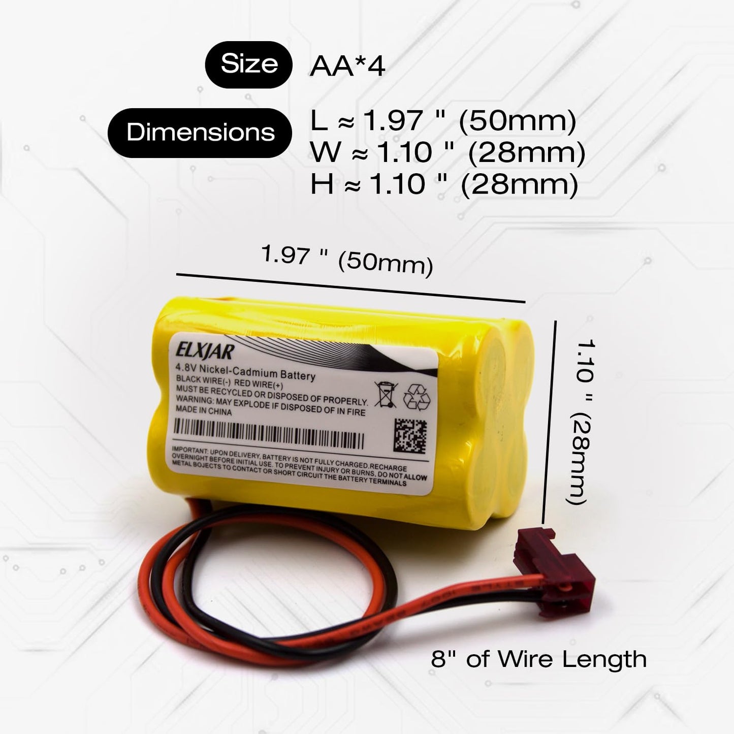 elxjar 2-Pack 4.8V 800mAh Ni-CD Battery Pack Replacement for Sure-Lites, Max Power, Dantona, OSI Emergency Exit Lights