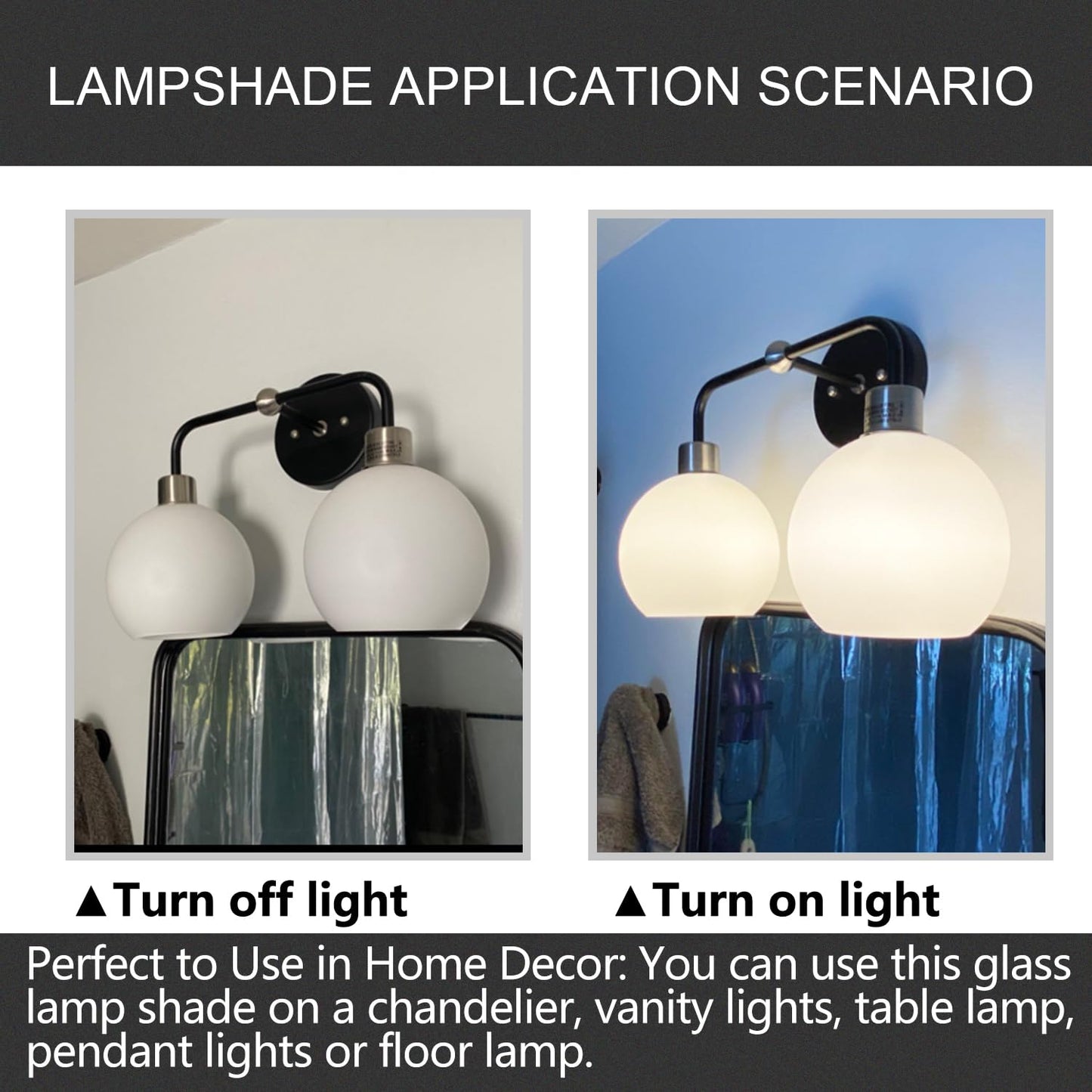 3-Pack 6" White Frosted Glass Globe Shade, E26 Base, 1-5/8" Fitter for Pendant, Wall Sconce, Chandelier & Vanity Lights