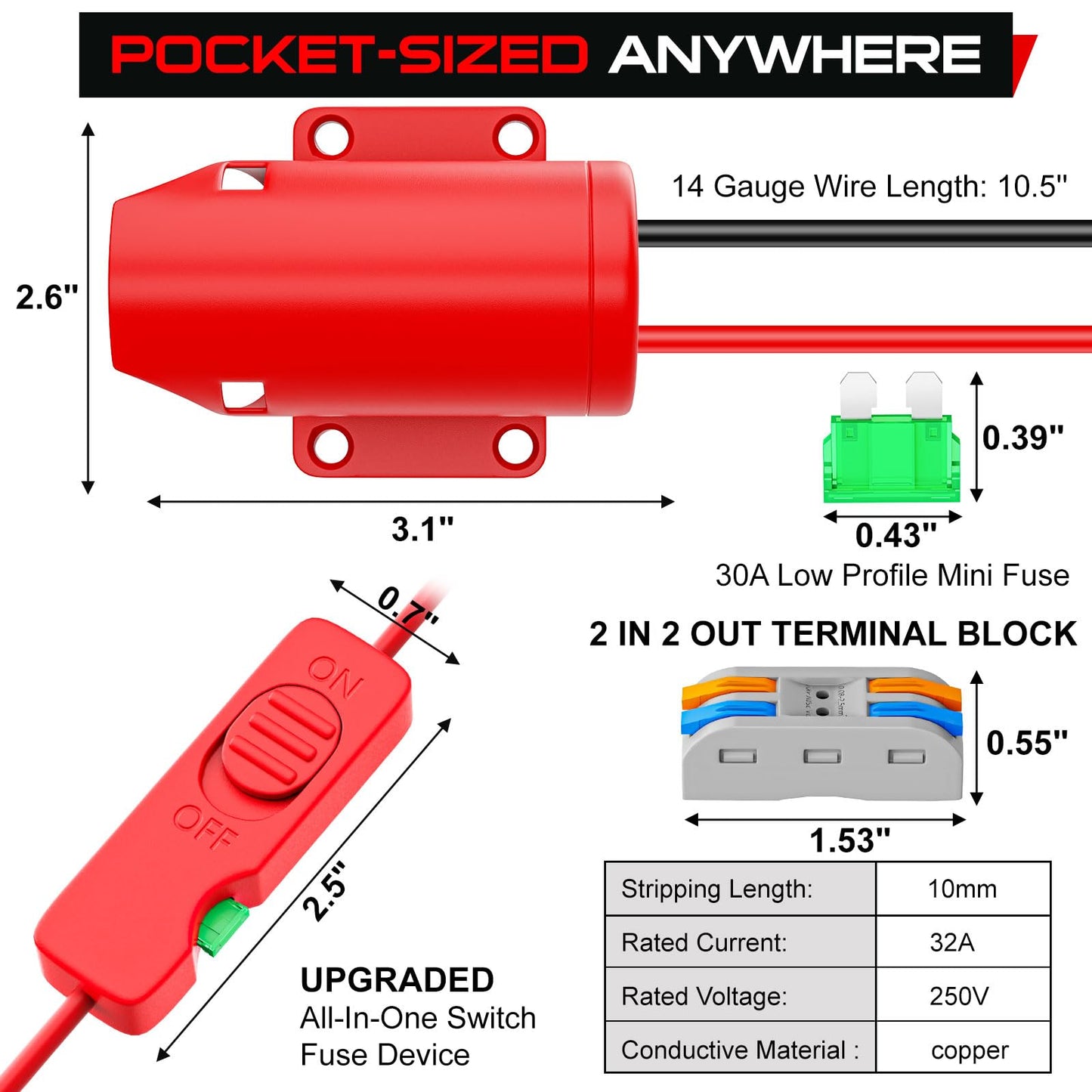 Crtbelfy Upgraded Milwaukee 12V Battery Adapter with Built-in Fuse & Switch, Power Ride Wheel Converter Kit, 14 Gauge