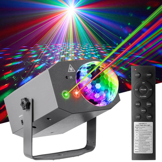 Laucnpty DJ Party Disco Ball Lights, Sound-Activated LED Stage Strobe with Patterns, 10ft USB, Music Sync for Home, Club, Christmas
