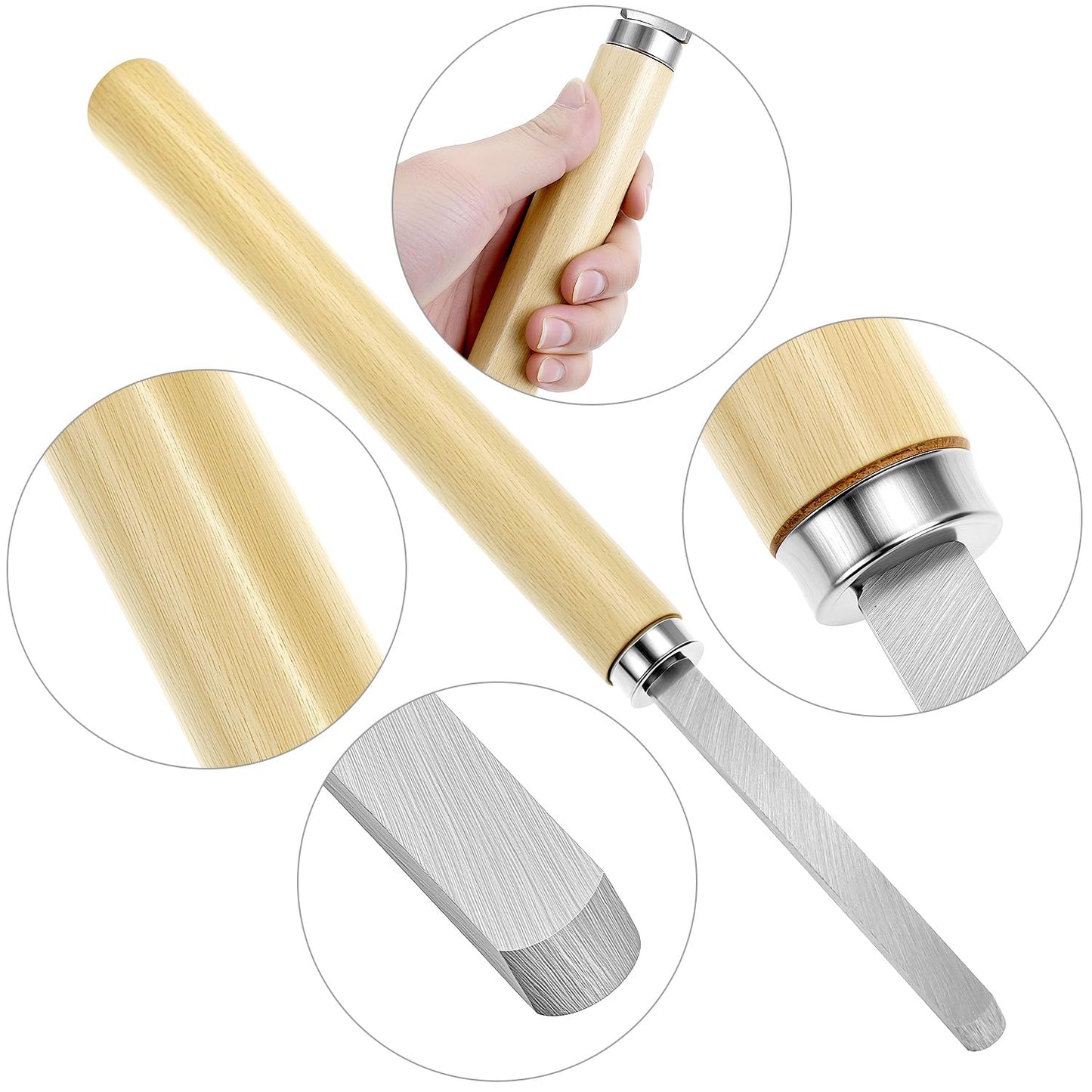 QWORK Wood Turning Chisel Set, 8 Pcs Lathe Chisel Set with Triple Tempered Chromium-Vanadium Steel for Woodworking and Craftsmanship