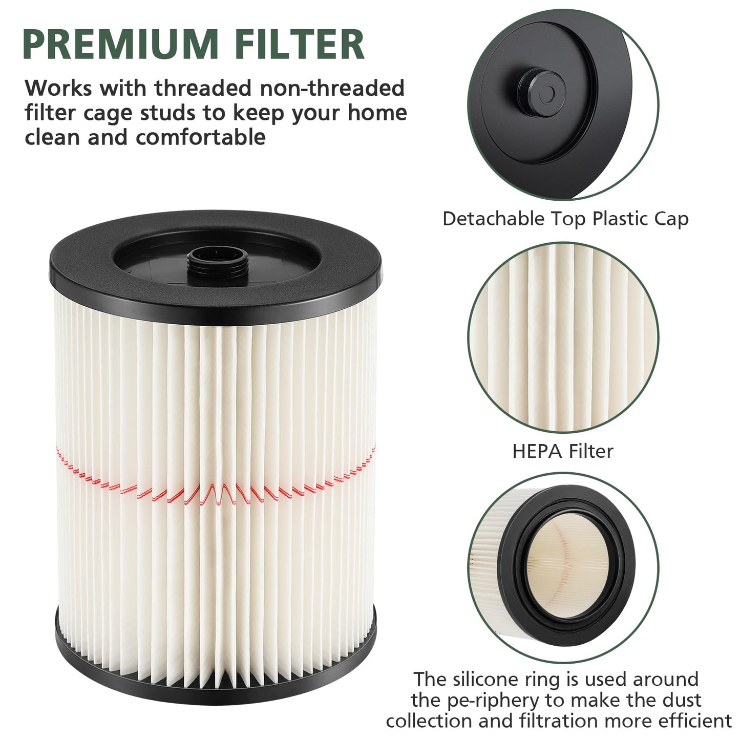 9-17816 Red Stripe Vacuum Cartridge Filter Replacement Compatible with Craftsman Wet/Dry 5/6/8/12/16/32 Gallon and Larger(2 Pack)
