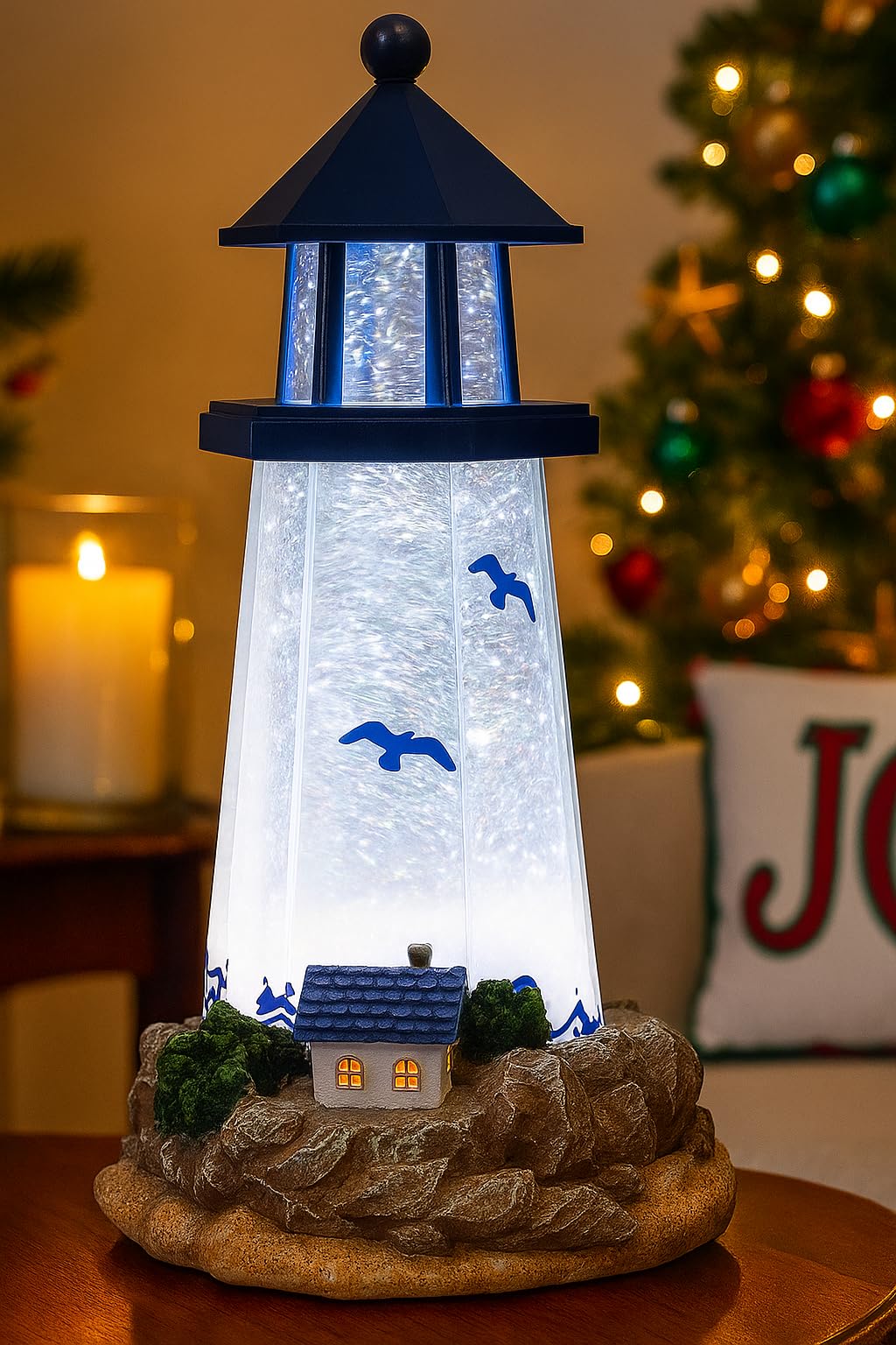 Lighthouse Water Globe by Moments in Time, 11.5” Spinning Glitter Light, Battery Operated, Nautical Coastal Beach Décor Gift