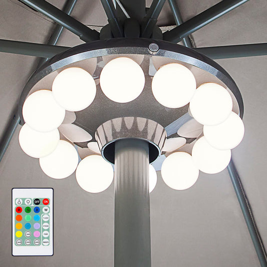 HONGUT 3xD Battery Patio Umbrella Light, 12-Color LED, 12 Bulbs, 4 Modes, Remote Controlled, Hanging Ring, 80Ft Outdoor Camping Light