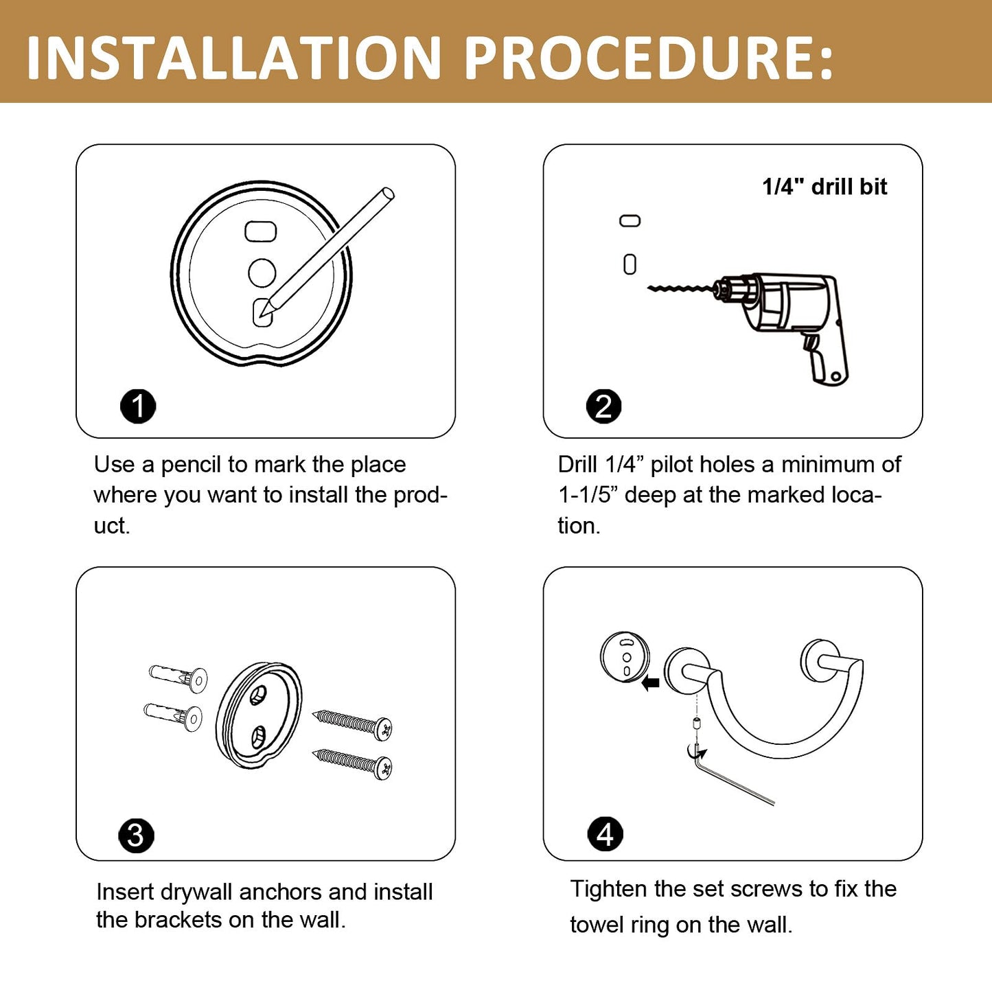 HouseAid Stainless Steel Towel Ring for Bathroom, Hand Towel Holder, Modern Semi-Circular Hand Towel Rack, Wall Mounted, Brushed Gold