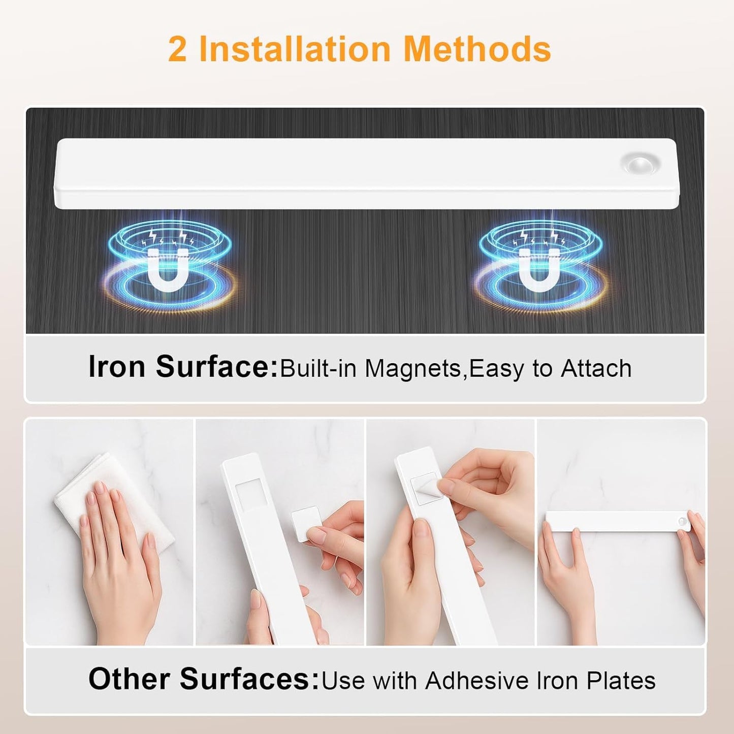 Under Cabinet Motion Sensor Lights, USB Rechargeable, Battery Operated, Magnetic, Auto Shut-Off, Gradual Eye-Care Brightness, 2-Pack