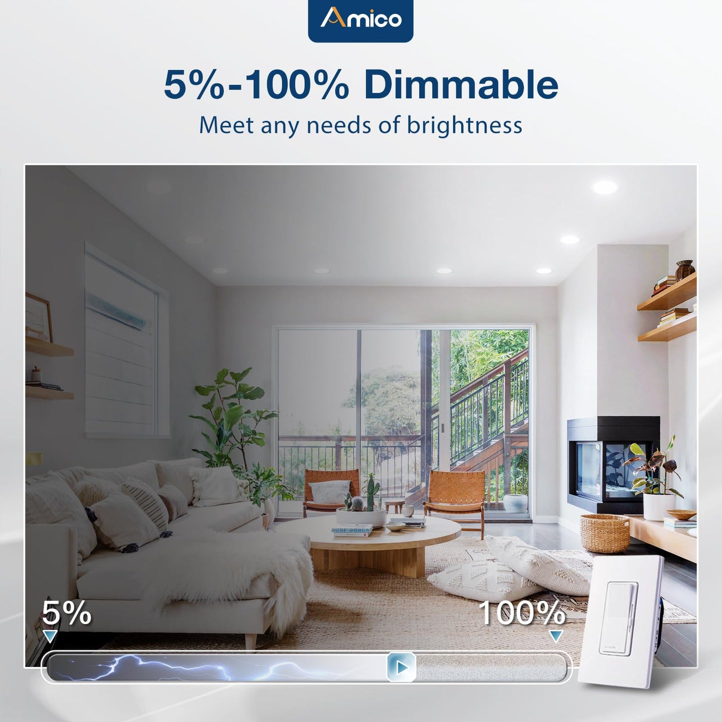 Amico 5/6" Recessed LED Lights 24 Pack, 5CCT Selectable 2700K-6000K, 12W (120W Eqv), 1050LM, Retrofit, ETL & FCC Certified