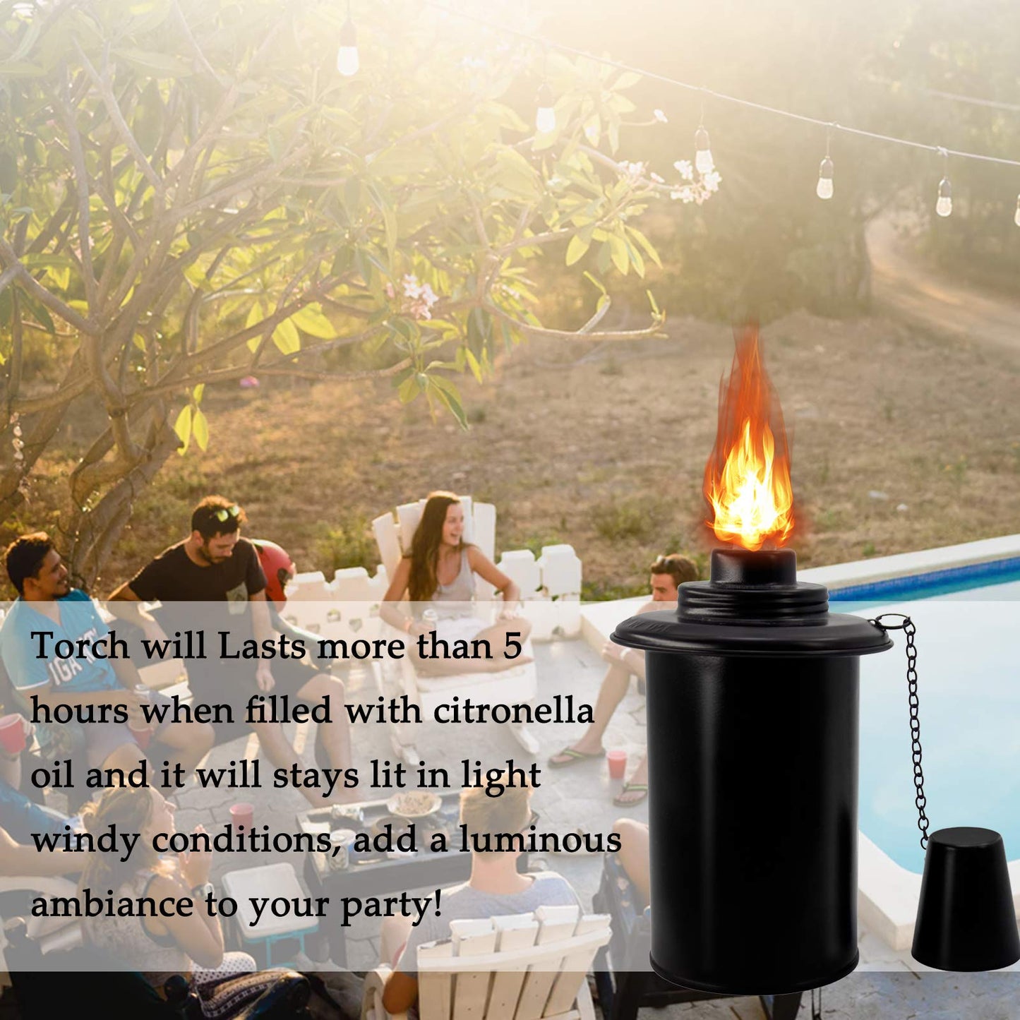 TaoTazon 12oz Torch Replacement Canisters – Refillable Bamboo Lantern Torches for Yard, Patio, Garden, Deck, Party & Landscape