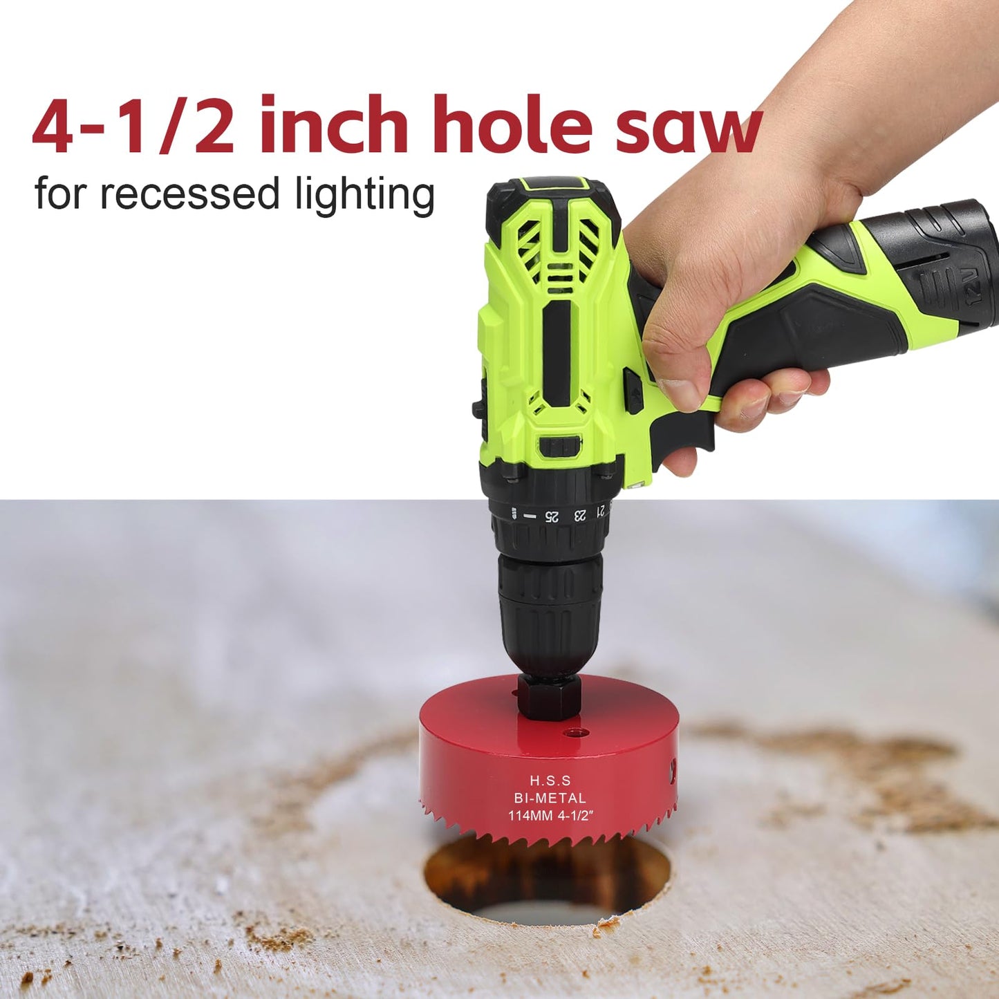Hole Saw 4 1/2 Inch, 30 mm Cutting Depth HSS Bi-Metal Hole Saw for Cutting Wood, Plastic, Drywall, Plasterboard and Soft Metal Sheet, Red