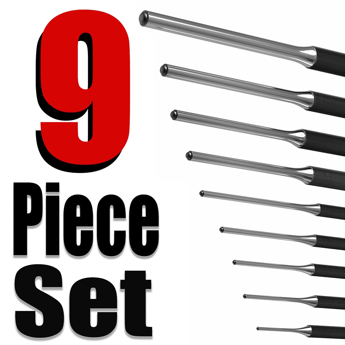 TuffMan Tools, Roll Pin Punch Set 9pc - Great Nail Punch for Gun Tool Kit Building, Watch Repair Kit and Removing Firing Pin with Tool Pouch