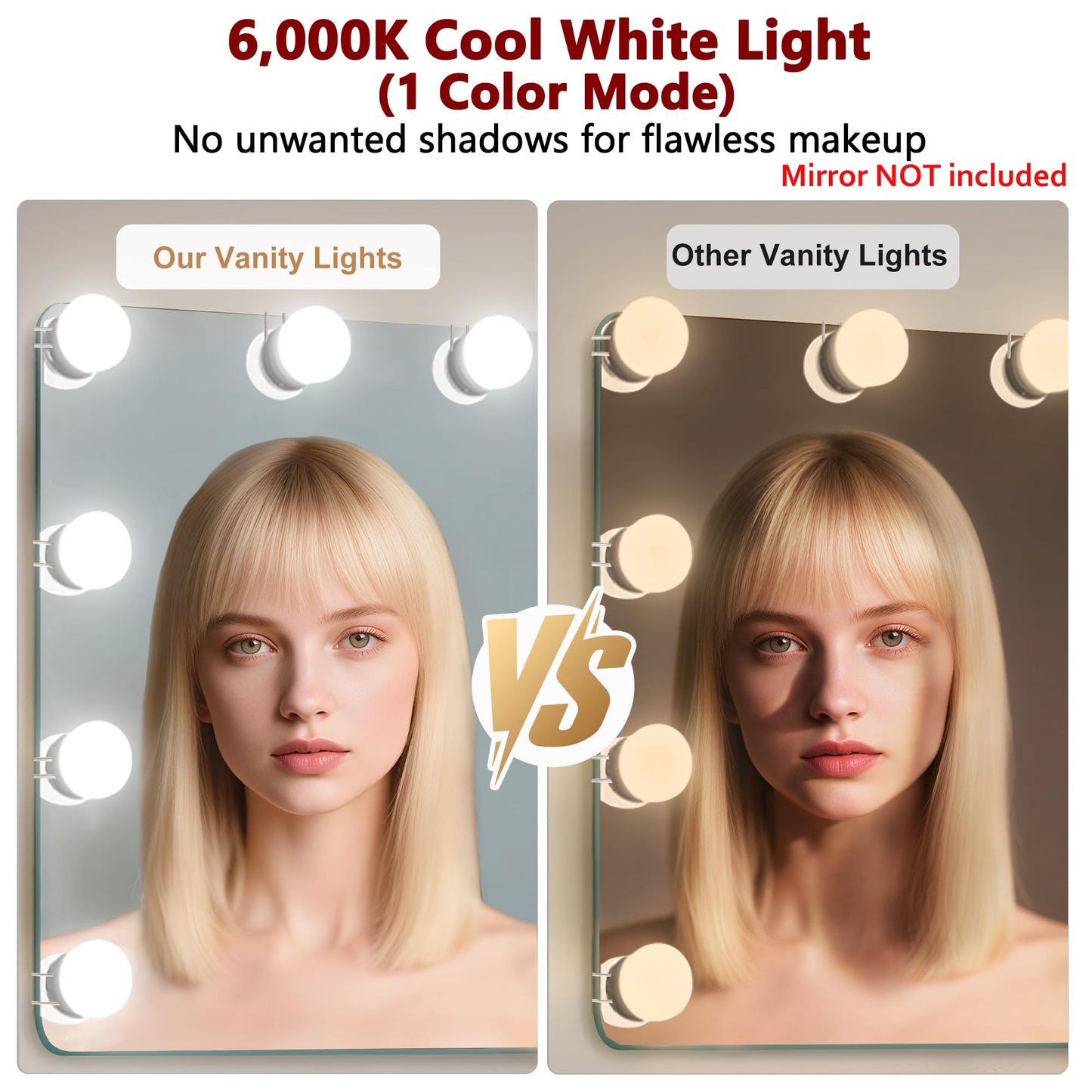 Waneway 14 Bulb Vanity Lights for Mirror, Plug-in Power Adapter & Touch Dimmer, 6,000K, 1350 Lumens (Mirror Not Included)