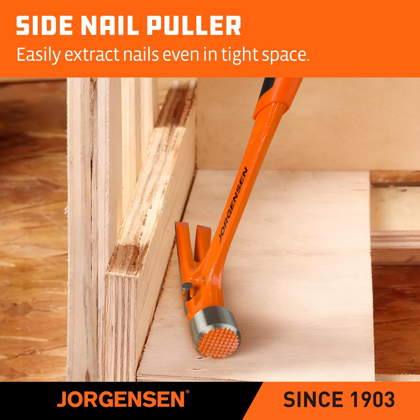 Jorgensen 20oz Straight Claw Hammer with Magnetic Nail Holder, Milled Face, Side Nail Puller & Shock-Absorbing Grip, Heavy Duty