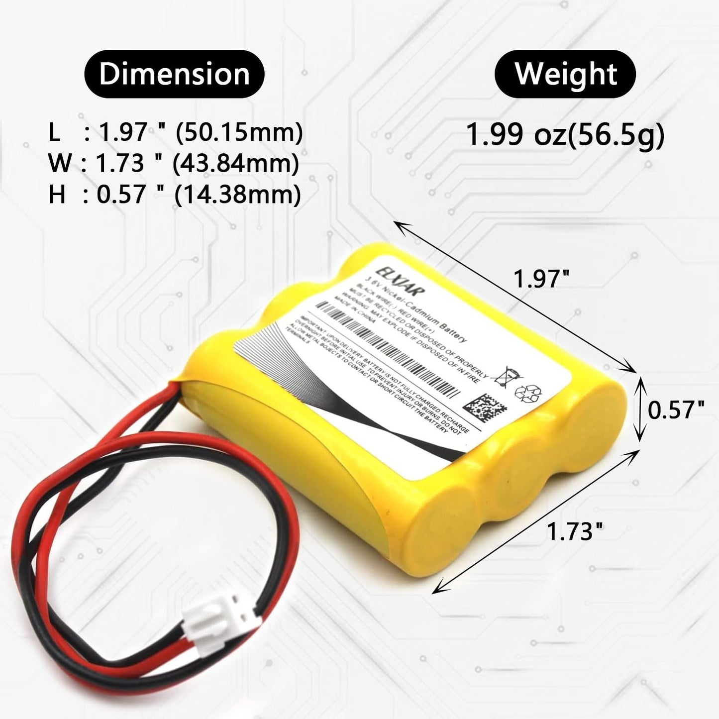 YUTSUJO (2-Pack) 3.6V 600mAh Ni-CD Battery Replacement for PowerSonic A5289-1 OSA107 DISON KRH-15/51 JLEU9 Exit Sign Emergency Light