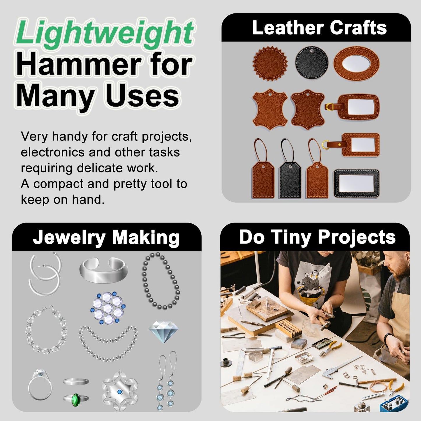 Dual Head Mini Hammer, Plastic & Metal Faces, 7" Jewelry, Craft, Woodworking, Leather, DIY, Watch, Toy & Instrument Mallet