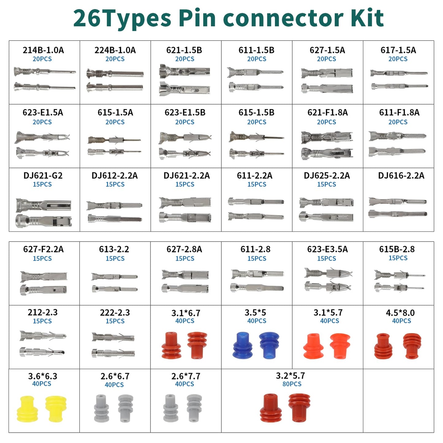 812-Pc Pin Connector Kit with Crimping Pliers, Non-Insulated Male & Female Terminals 1-3.5mm, Plug Removal for Car & Automotive Wiring