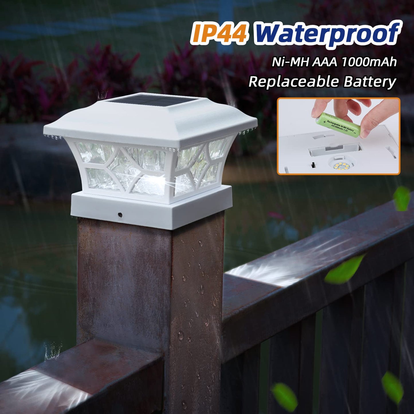 APONUO 8-Pack Solar Post Cap Lights for 4x4, 5x5, 6x6 Fences – Larger, Long-Lasting 1000mAh Battery, 2 Modes, IP64 Waterproof (White)