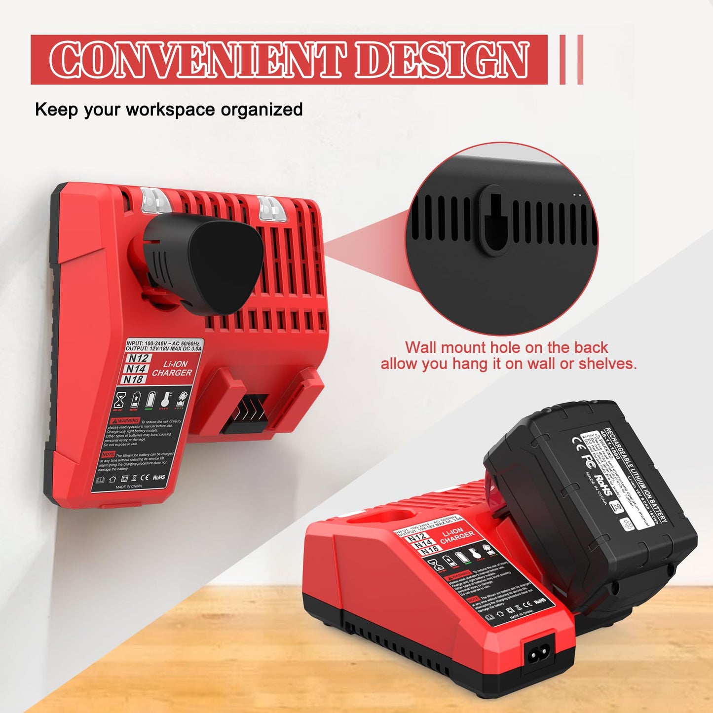 Powilling Rapid Charger Replacement for Milwaukee M-12 M-18 Lithium Ion Battery 48-59-1812 48-11-2420 48-11-1815 48-11-1840 48-11-1841 48-11-1850