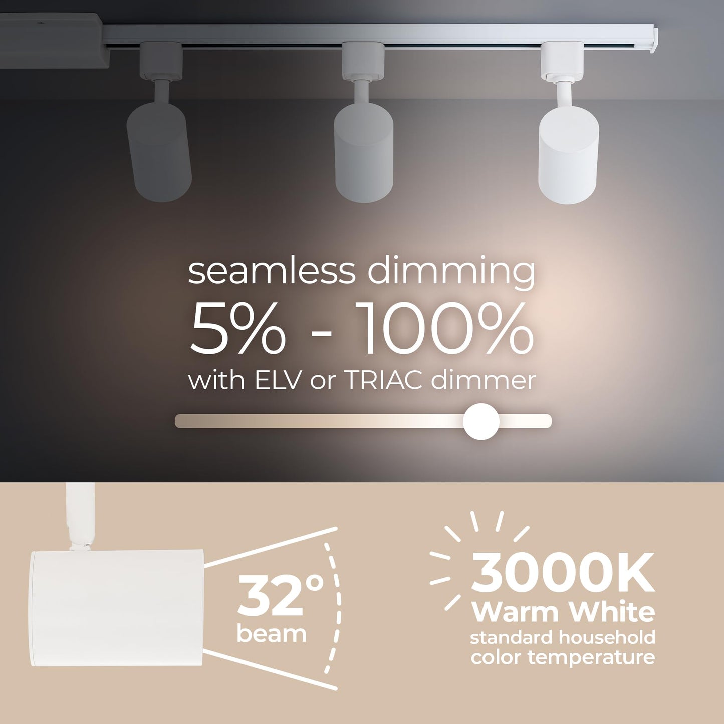 East Grove Amped 3-Light 48in LED Track Lighting Kit, 3000K Warm White, Field Cuttable, 4ft Track with Heads & End Caps, White