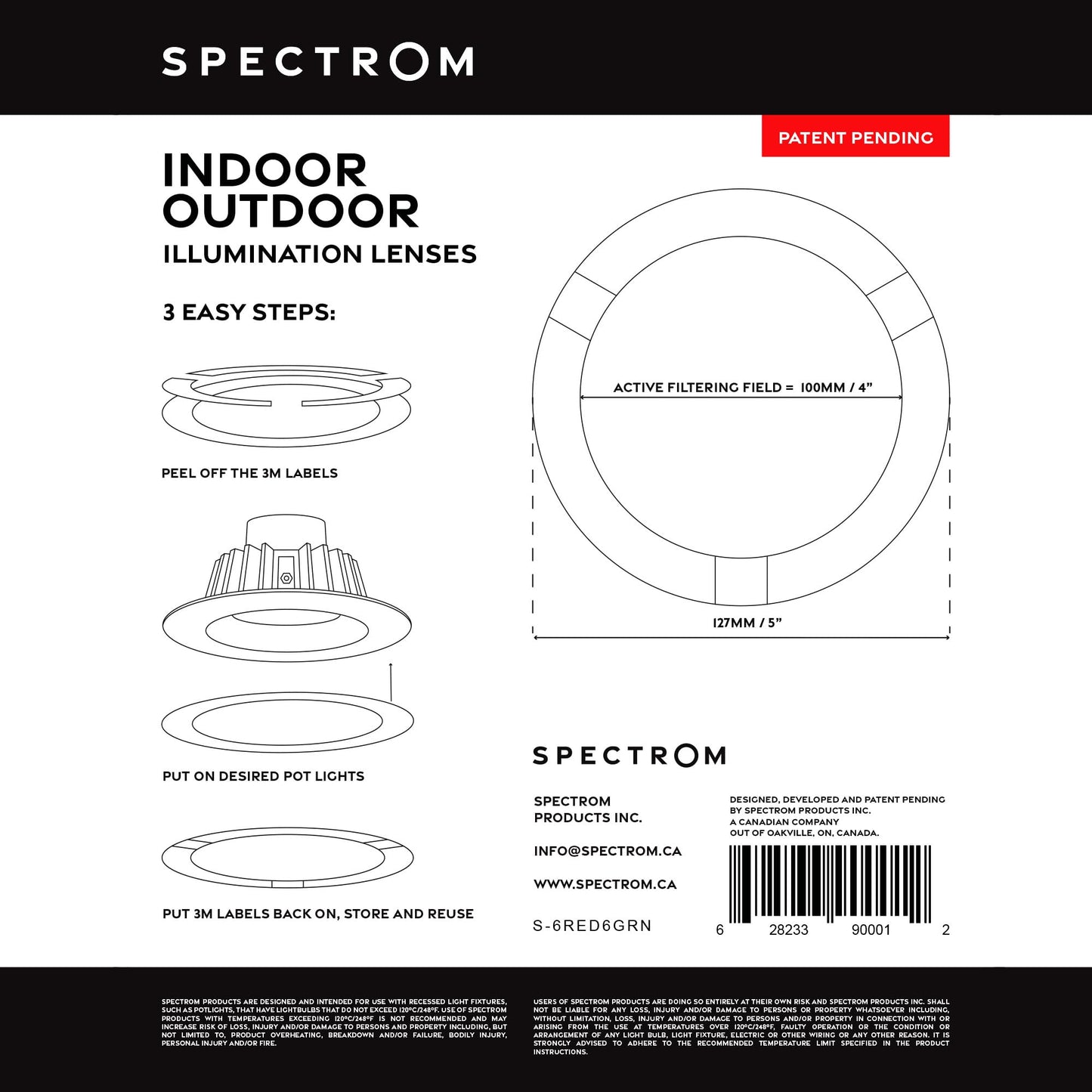Spectrom Color-Changing Lenses for Recessed & Pot Lights, Tool-Free, Reusable, Easy Peel & Press, Red & Green 12-Pack