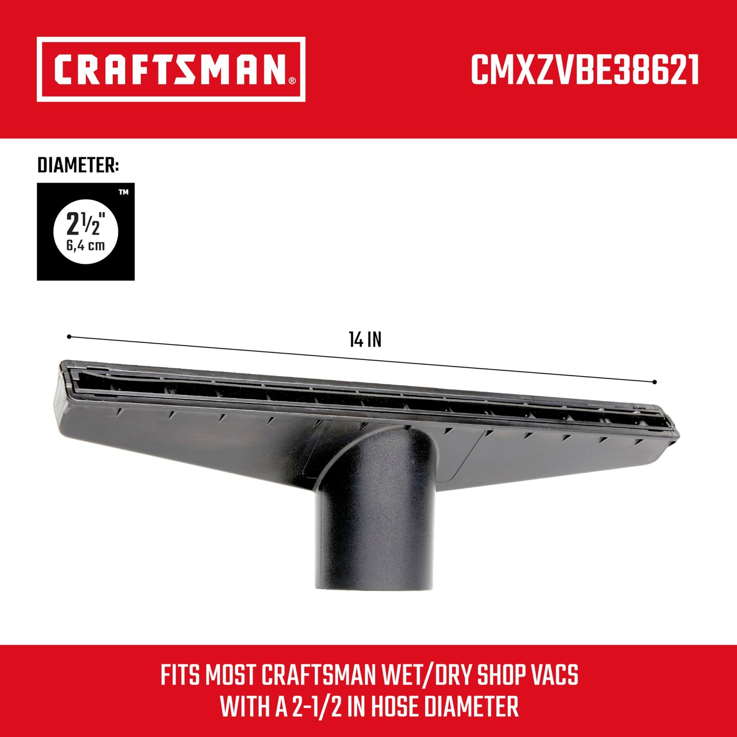 CRAFTSMAN 2-1/2" Wet Nozzle Wet/Dry Vac Attachment, Industrial-Grade Shop Vacuum Accessory for Large Liquid Cleanup, Fits 2-1/2" Hose