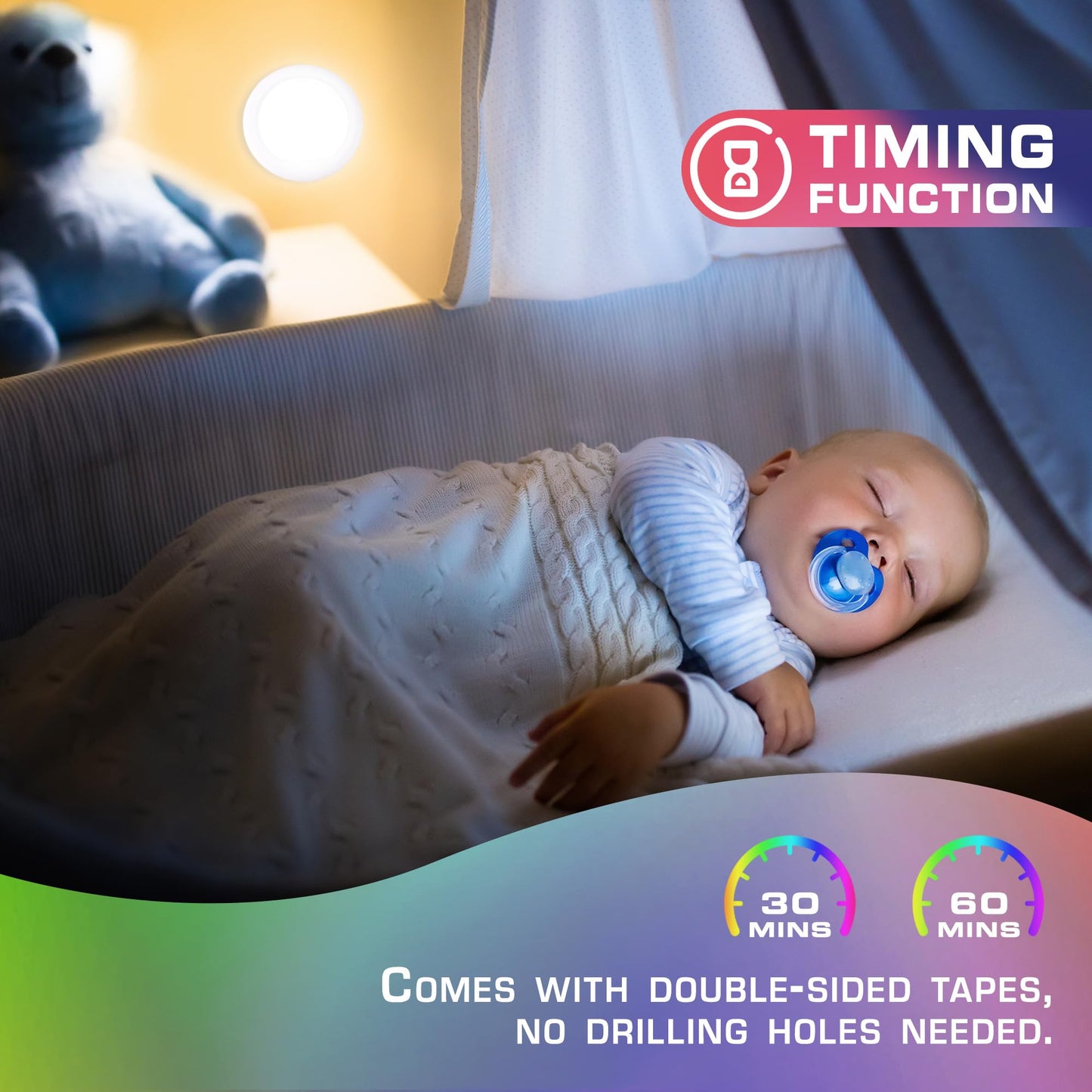 EverBrite 3-Pack LED Tap Lights, 12 RGB Colors, Wireless Push Puck Lights for Closet, Bedroom, Wall, Night Light, 9 AAA Batteries