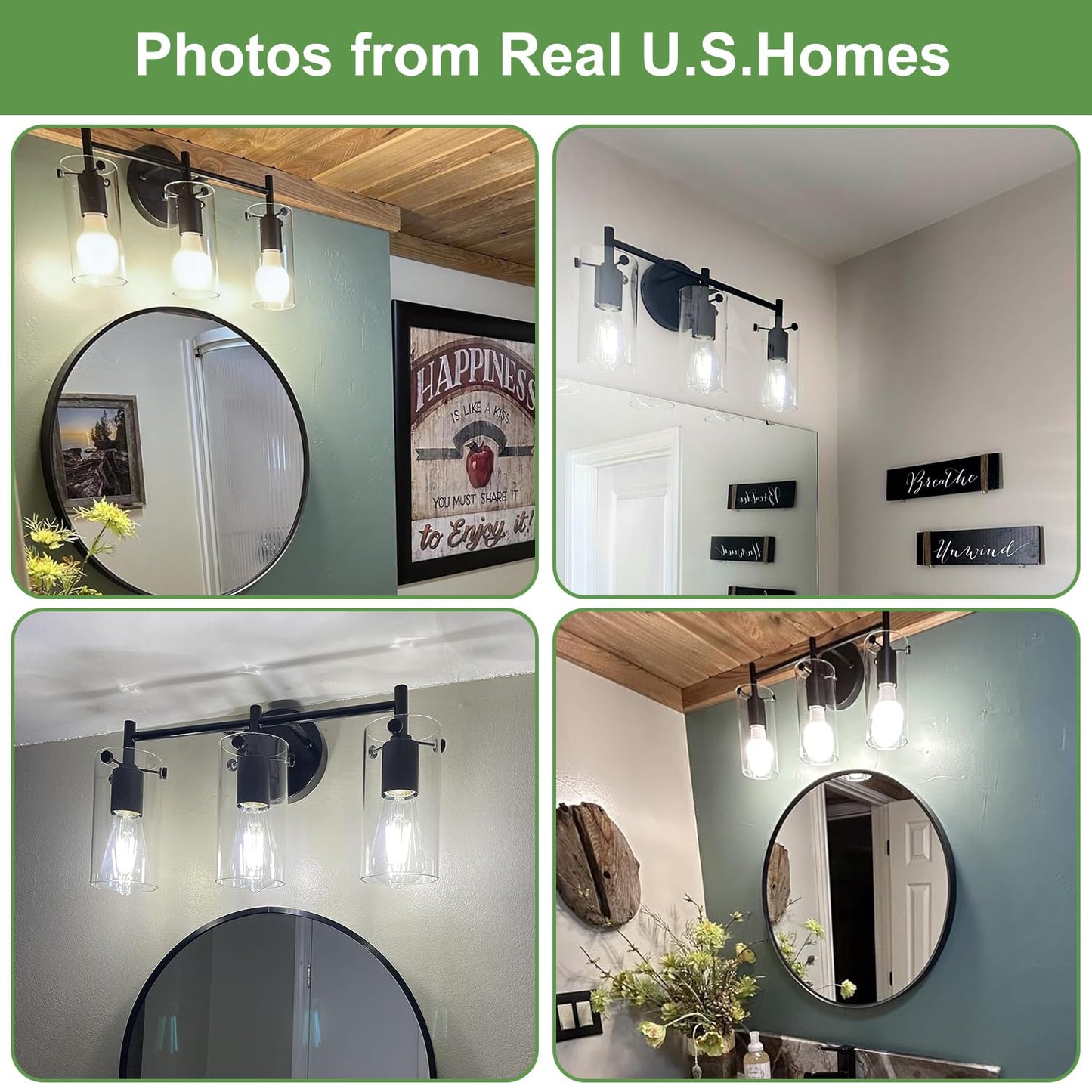 Indoi 3-Light Matte Black Bathroom Vanity Light, Clear Glass Shades, Wall Sconce for Mirror, Bedroom, Hallway & Living Room