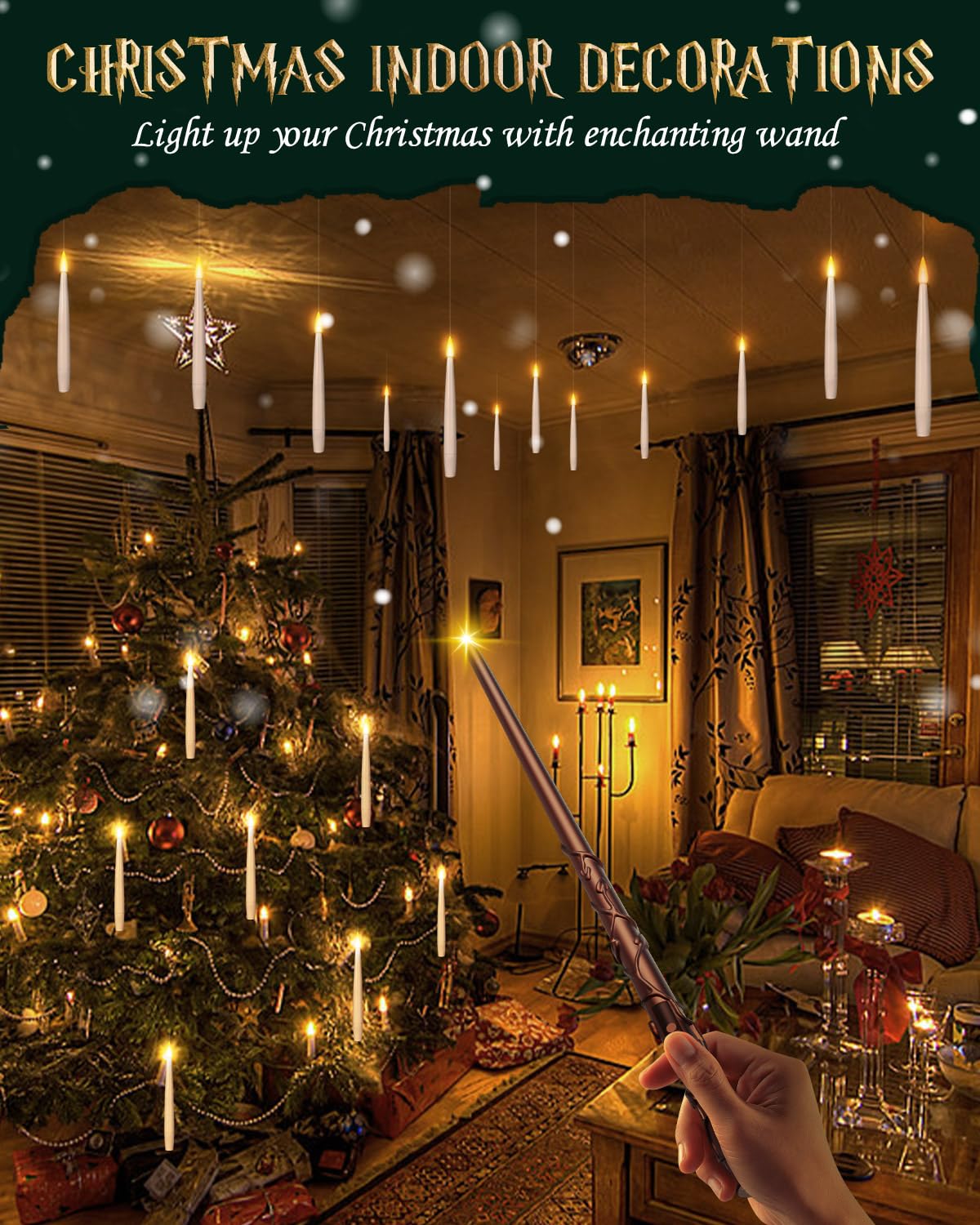 10PCS Floating Magic Candles with Wand – Flameless Hanging Taper Candles, Remote Controlled, Indoor Christmas, Birthday & Wedding Decor