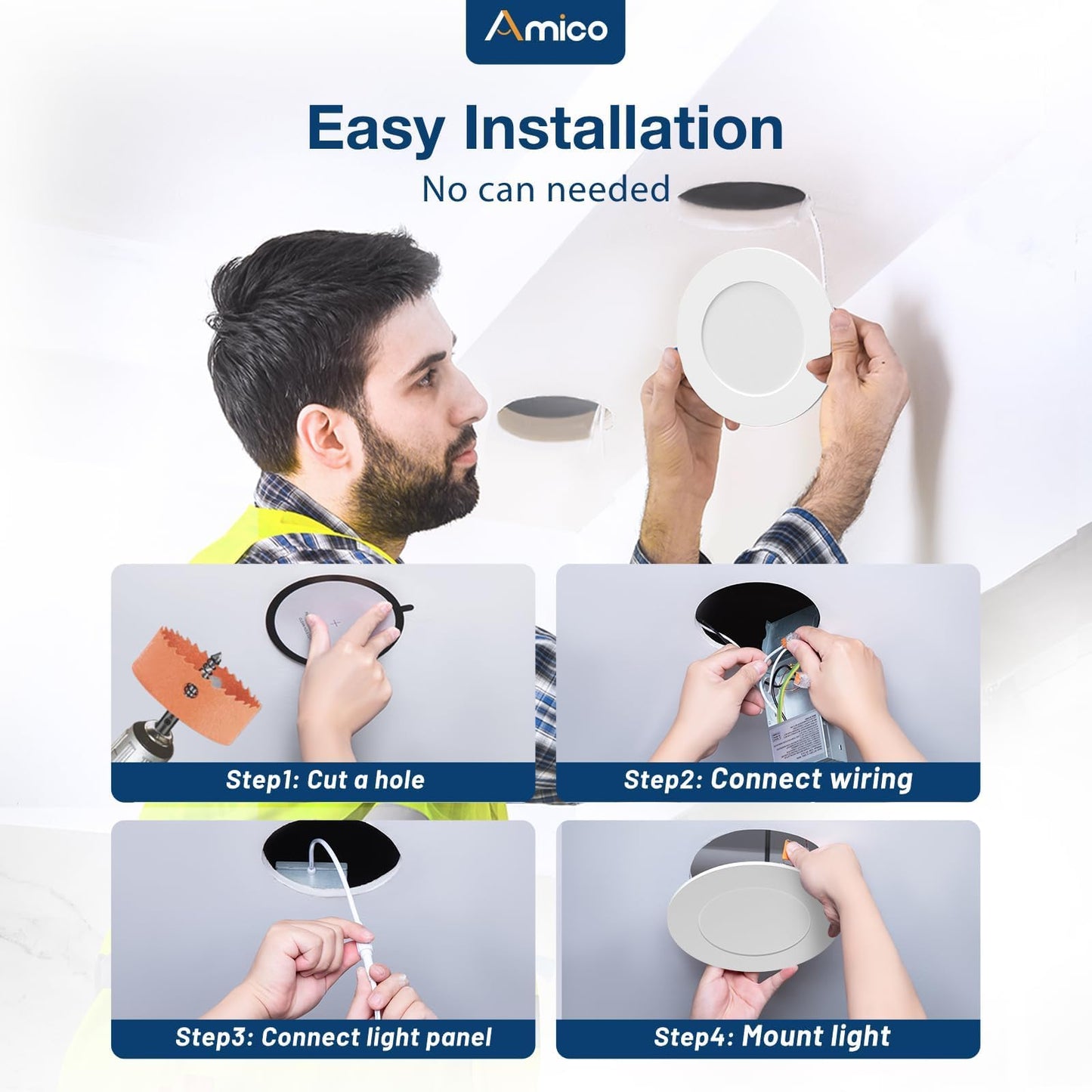 Amico 24-Pack 6" LED Recessed Canless Downlight, 5 CCT 2700-6000K, 1000LM Dimmable, Ultra-Thin Wafer, 12W (110W Eqv), ETL & FCC