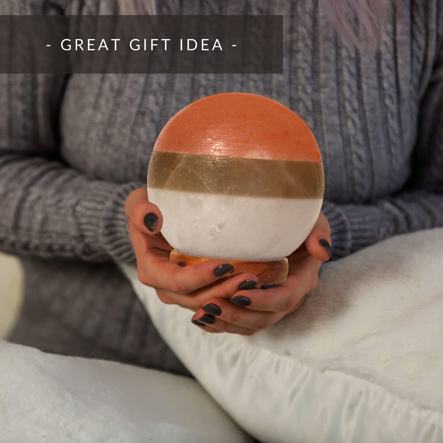 MONSALIS Dual Illumination Himalayan Salt Lamp – Round Globe Pink, White & Grey Crystal with Dimmer & Adjustable Glow Night Light