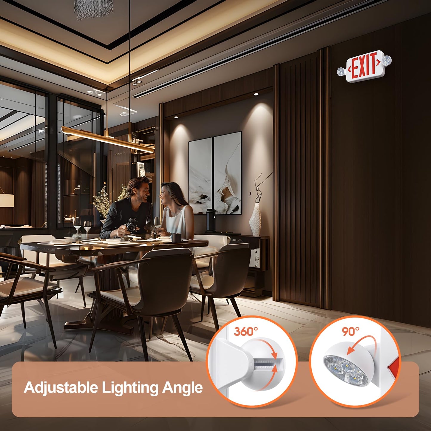 Emergency Exit Sign Light Combo 4-Pack, Double-Sided, 6 LEDs, Battery Backup, Adjustable Heads, Red, UL Listed, Wall/Ceiling Mount