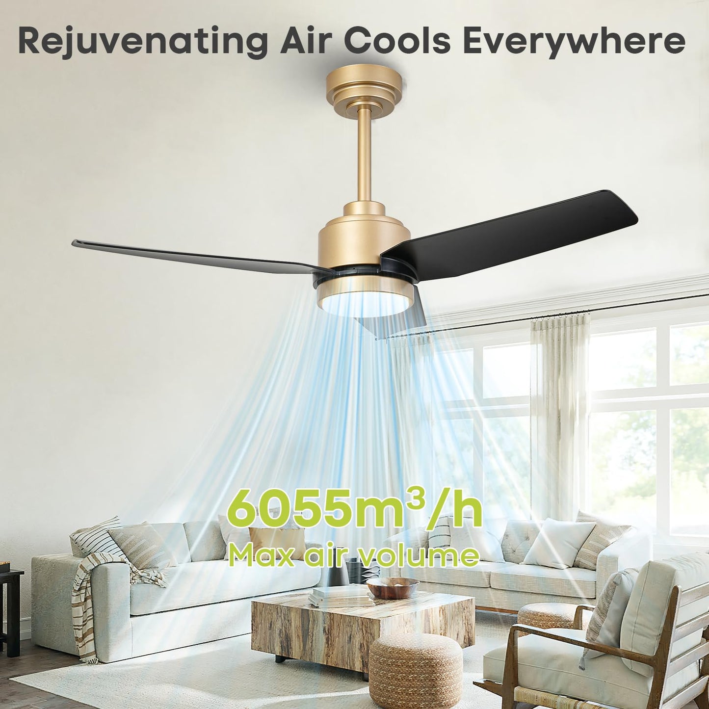 42” Black Ceiling Fan with Lights & Remote/APP, Modern 6-Speed Reversible DC Motor, Quiet, 3CCT Dimmable, Timer for Indoor/Outdoor